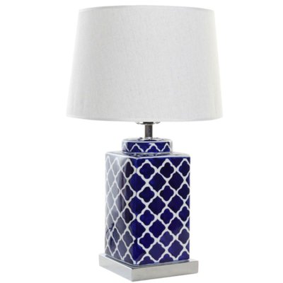 Lampe à poser style oriental en porcelaine bleue et blanche - 35x35x57cm WADIGA