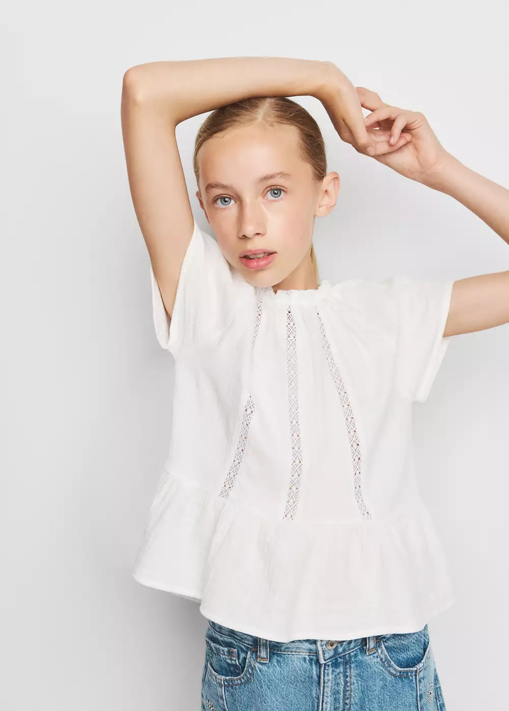 Chemisier coton détails dentelle, MANGO KIDS