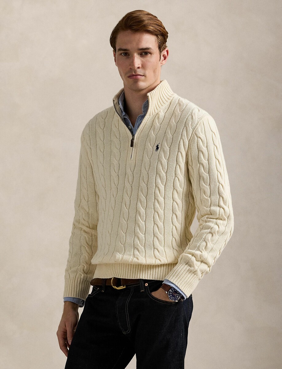 Half zip-up jumper in cable knit cotton Polo Ralph Lauren | La Redoute