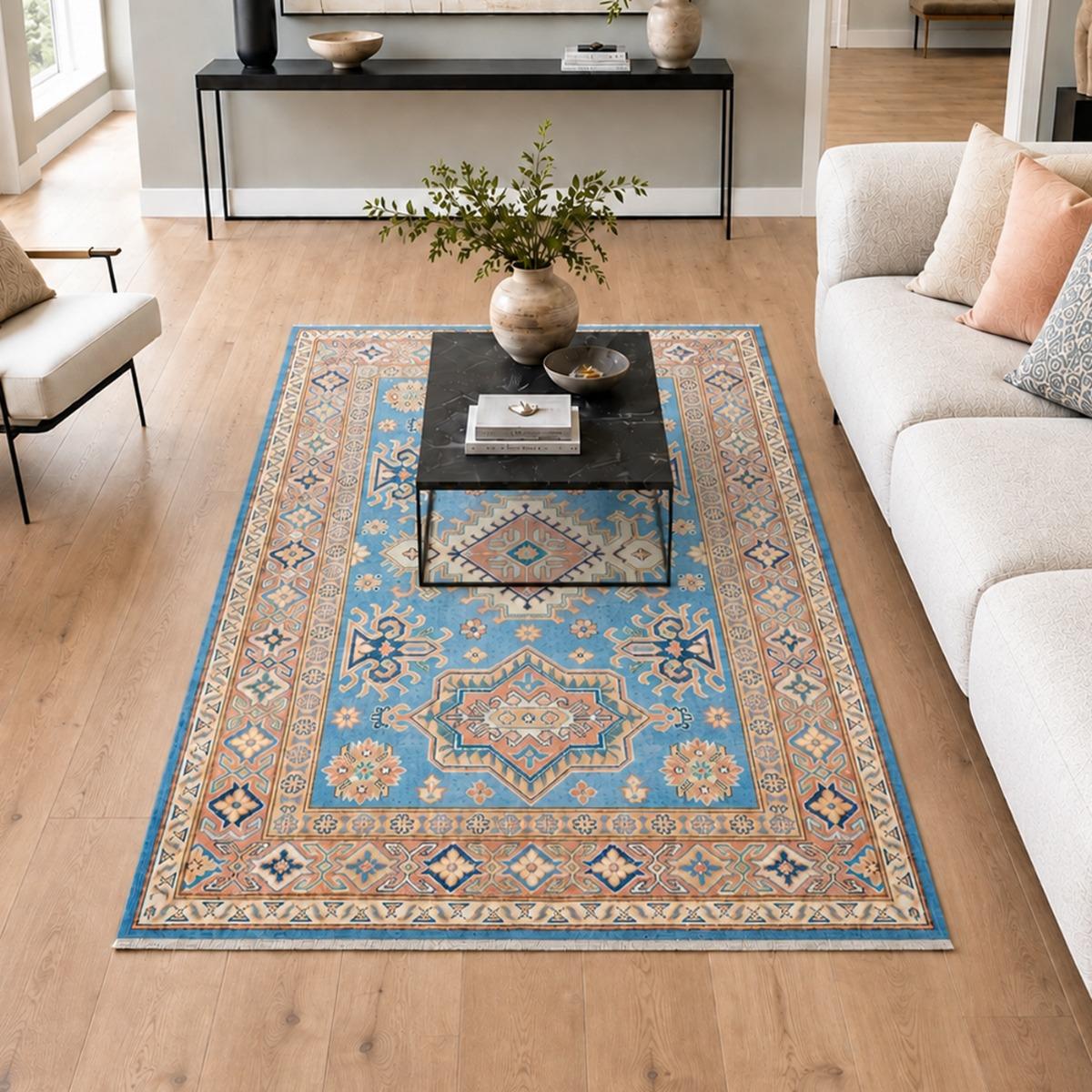 Tapis salon géométrique, laine naturelle, noué à la main, KAZAK CO 60, UN AMOUR DE TAPIS