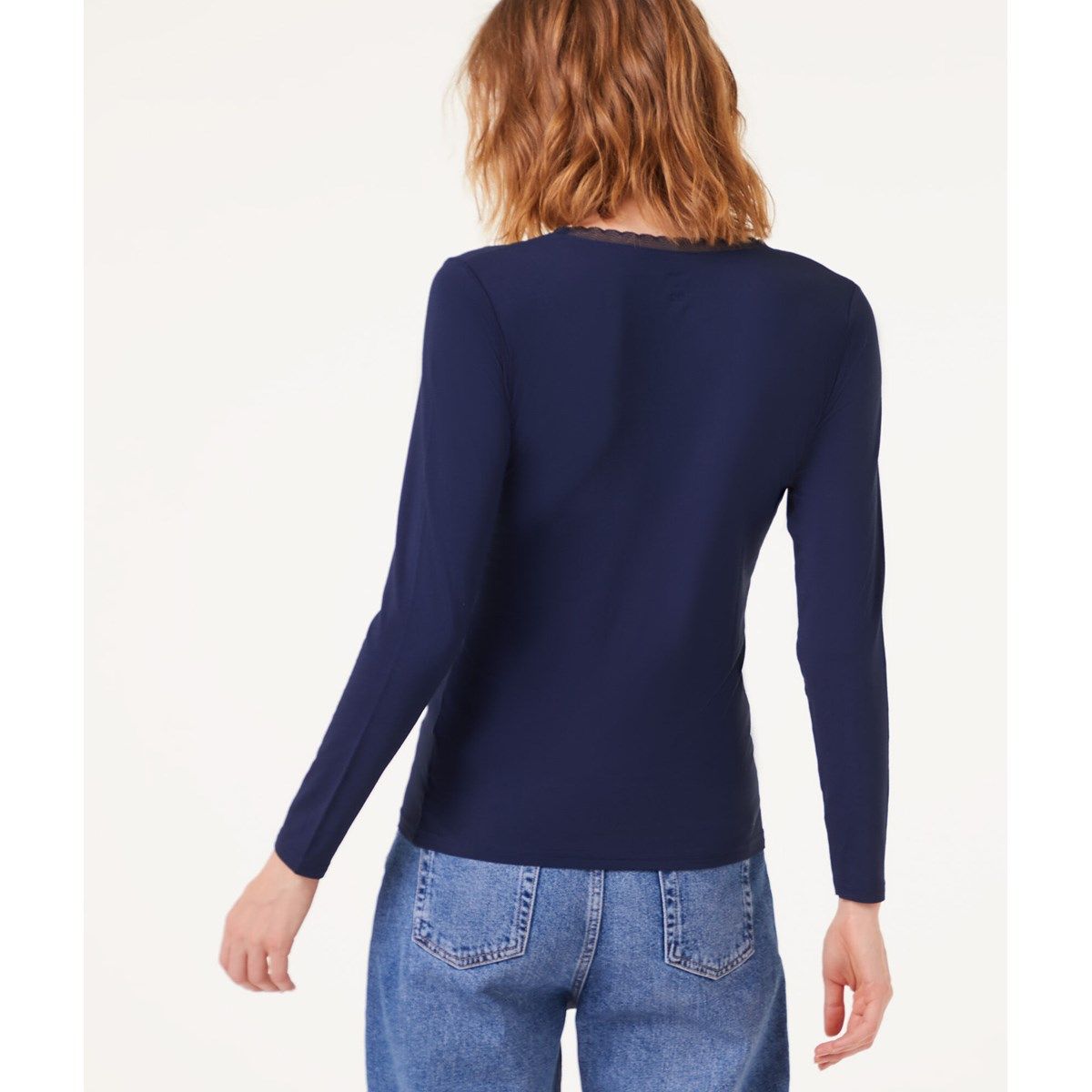 T-shirt manches longues maille thermique - WARM ME UP LACE - BLEU NUIT -  ETAM