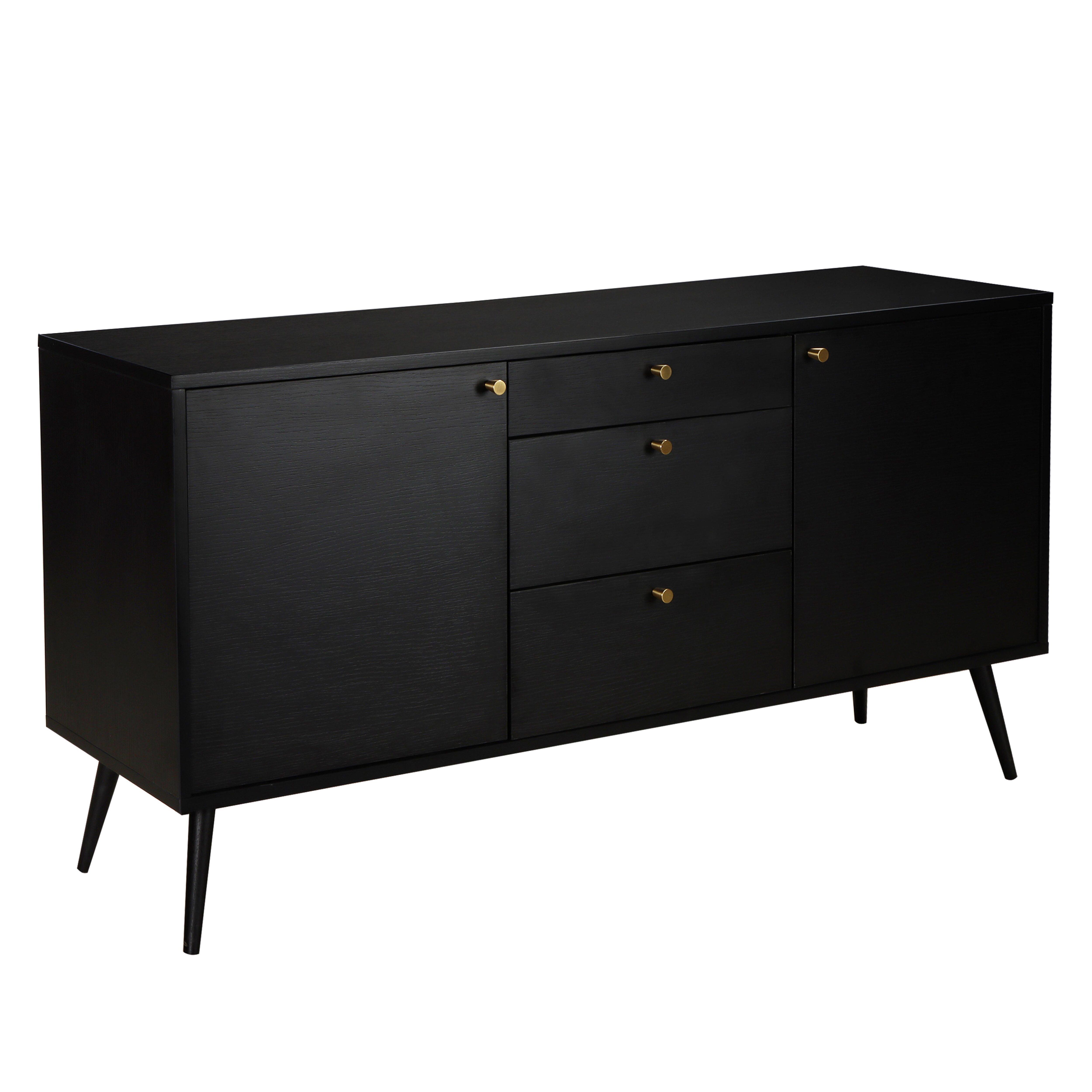 Buffet effet bois 2 portes 3 tiroirs 150 cm, MILO, OVIALA