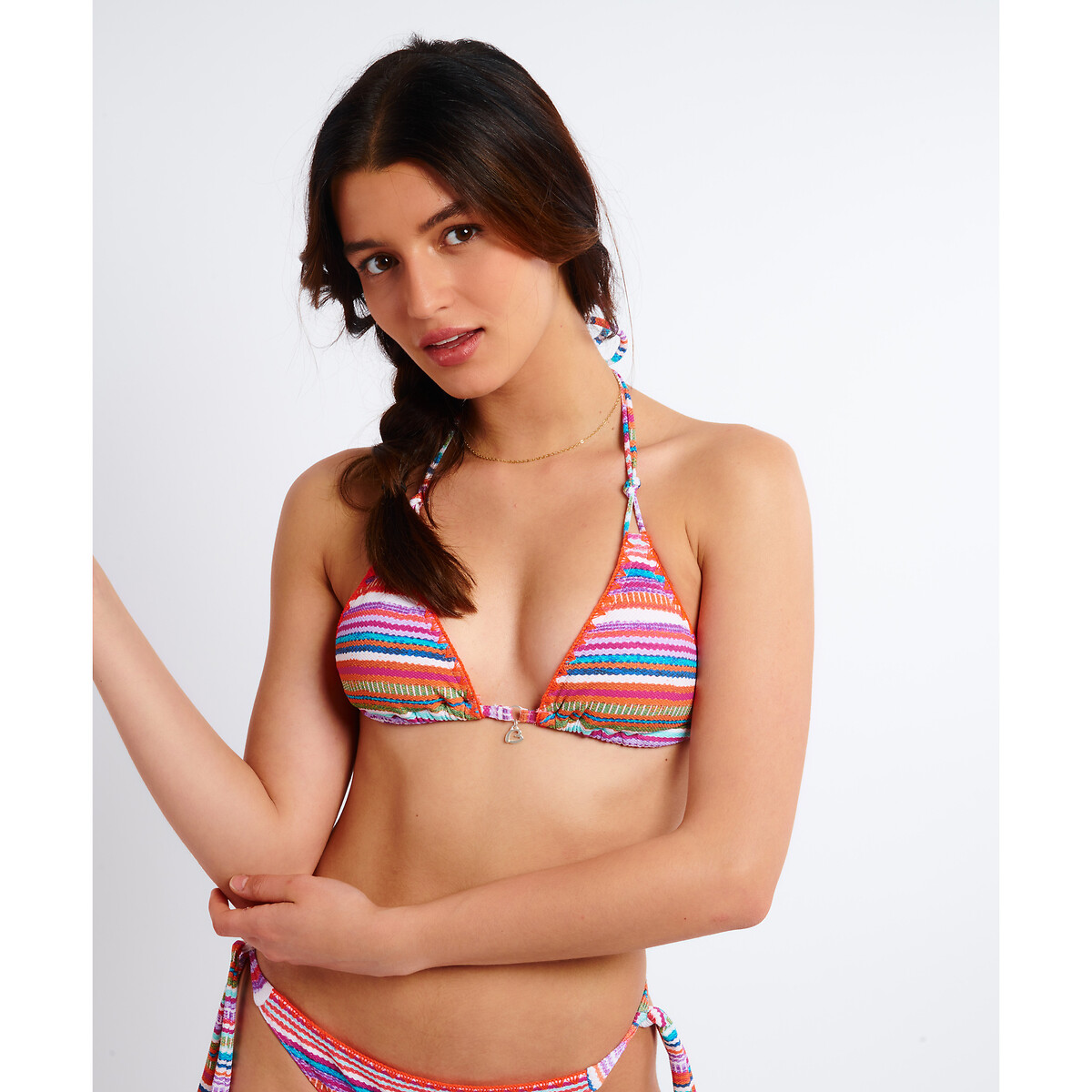 Nuco Joyce Triangle Bikini Top in Striped Print