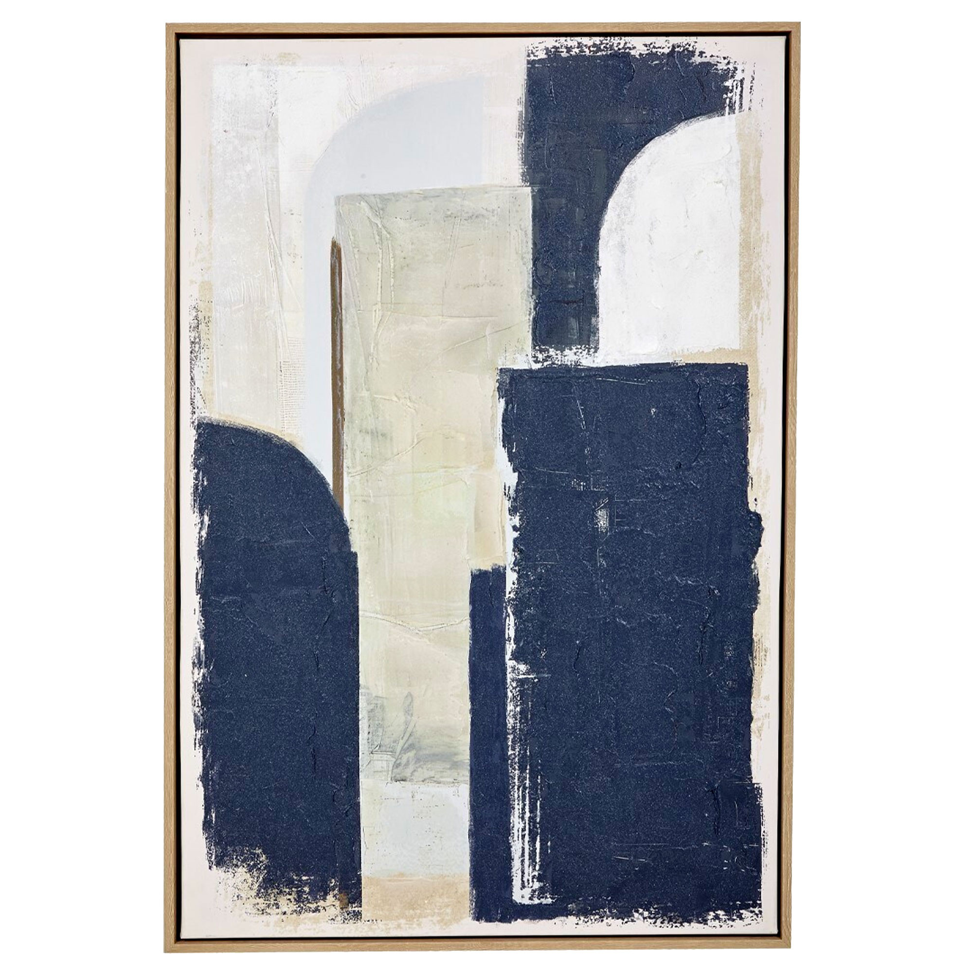 Tableau abstrait blanc, bleu, beige 60x90cm, WADIGA
