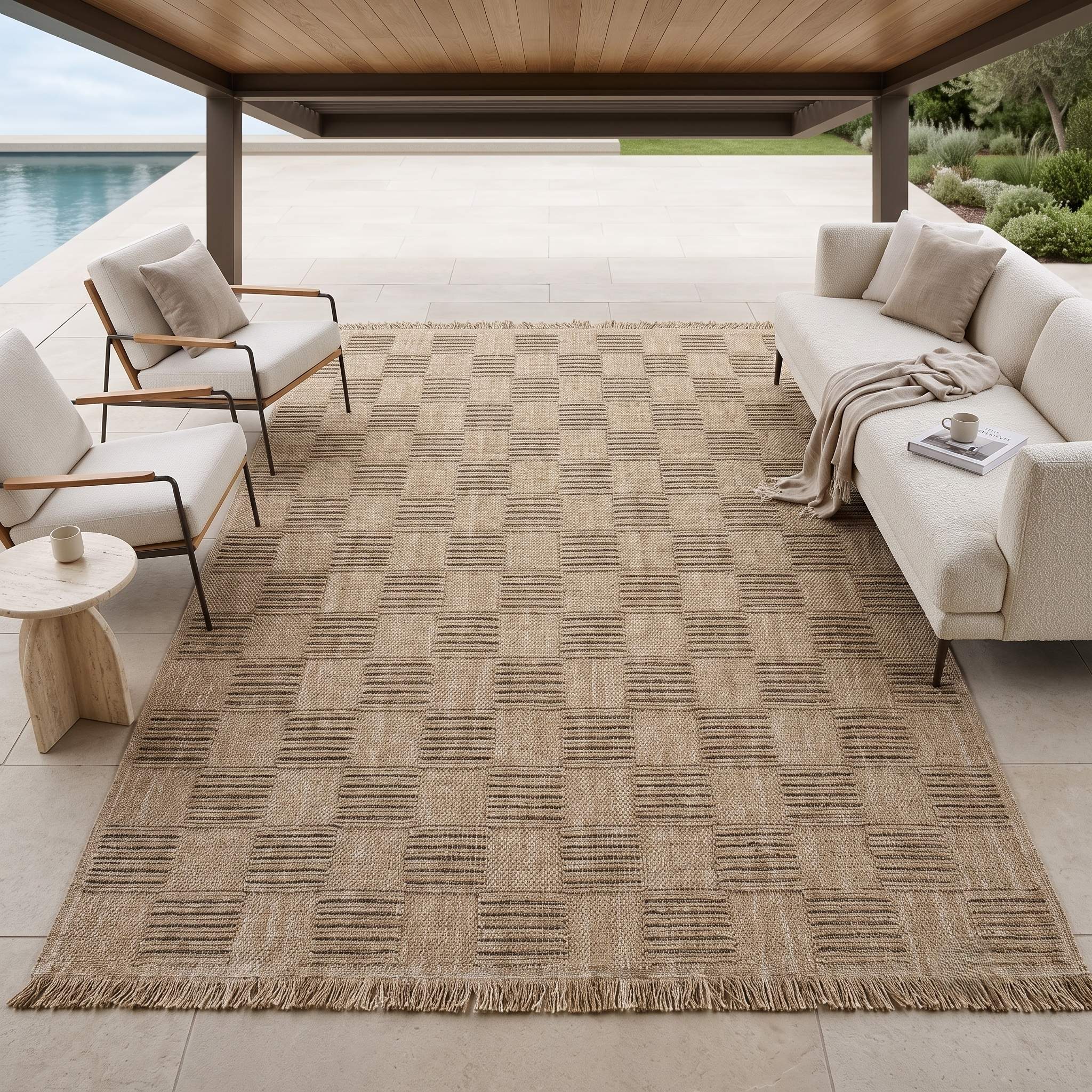 Tapis extérieur intérieur damier aspect jute JUTA DAMIER, THE DECO FACTORY