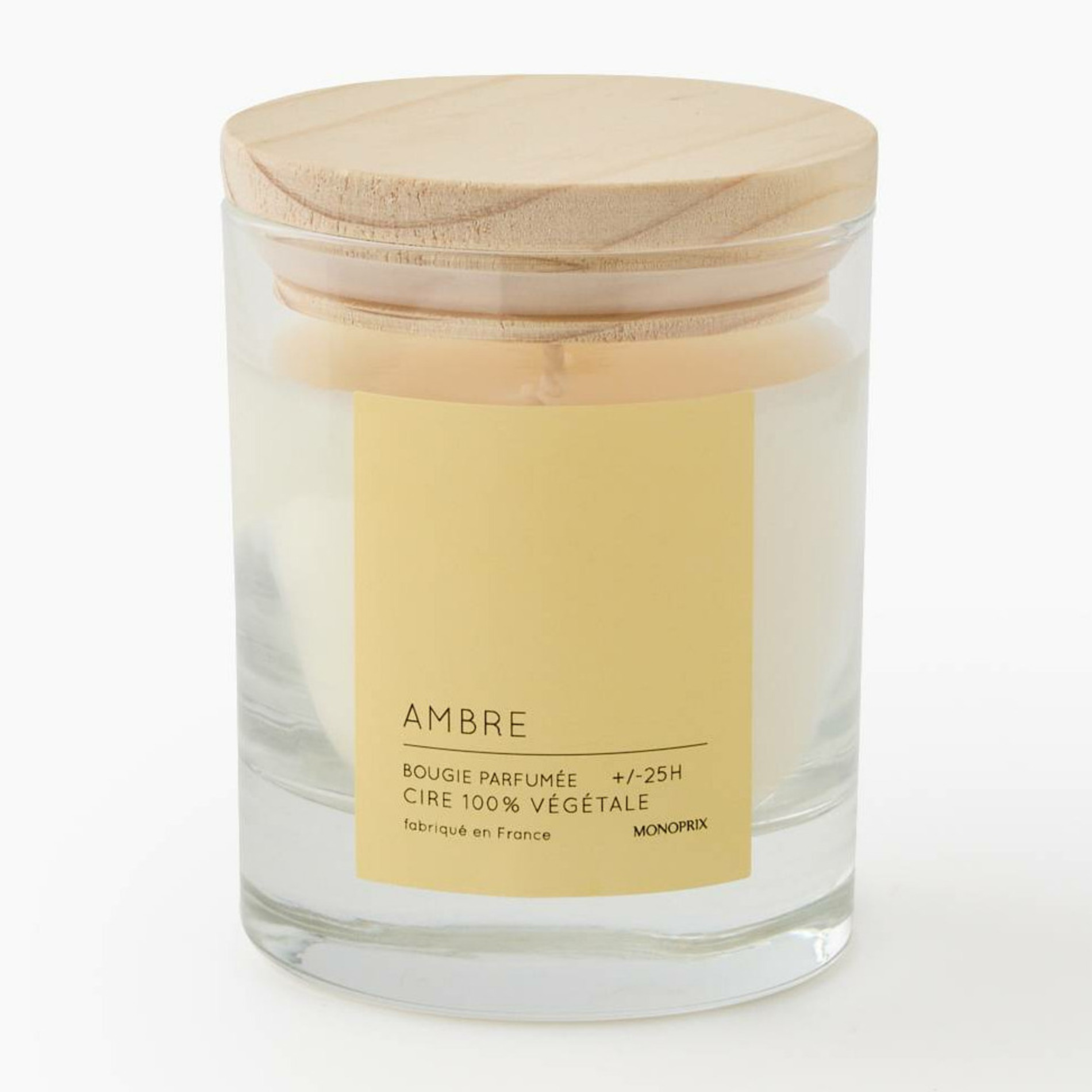 Bougie en cire végétale dans pot en verre - Ambre, MONOPRIX