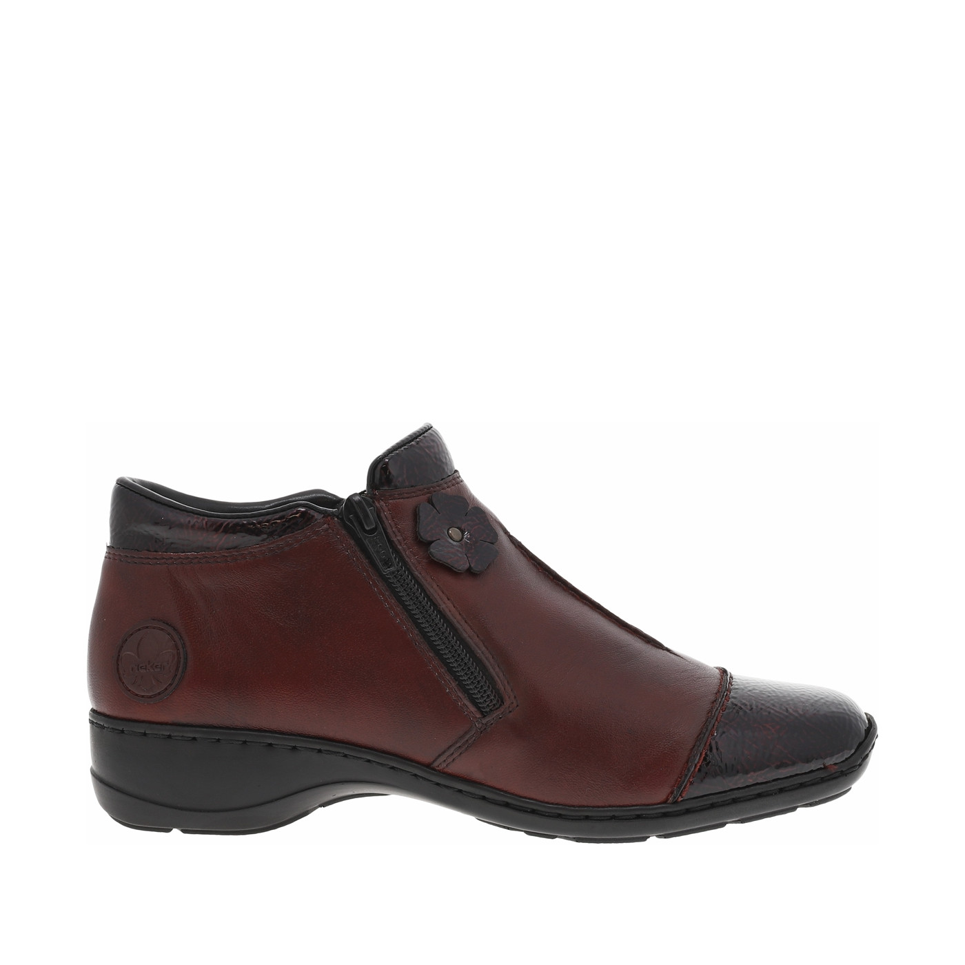 Bottines en cuir marron pourvues d'un talon à décroché bas et d'un zip, RIEKER