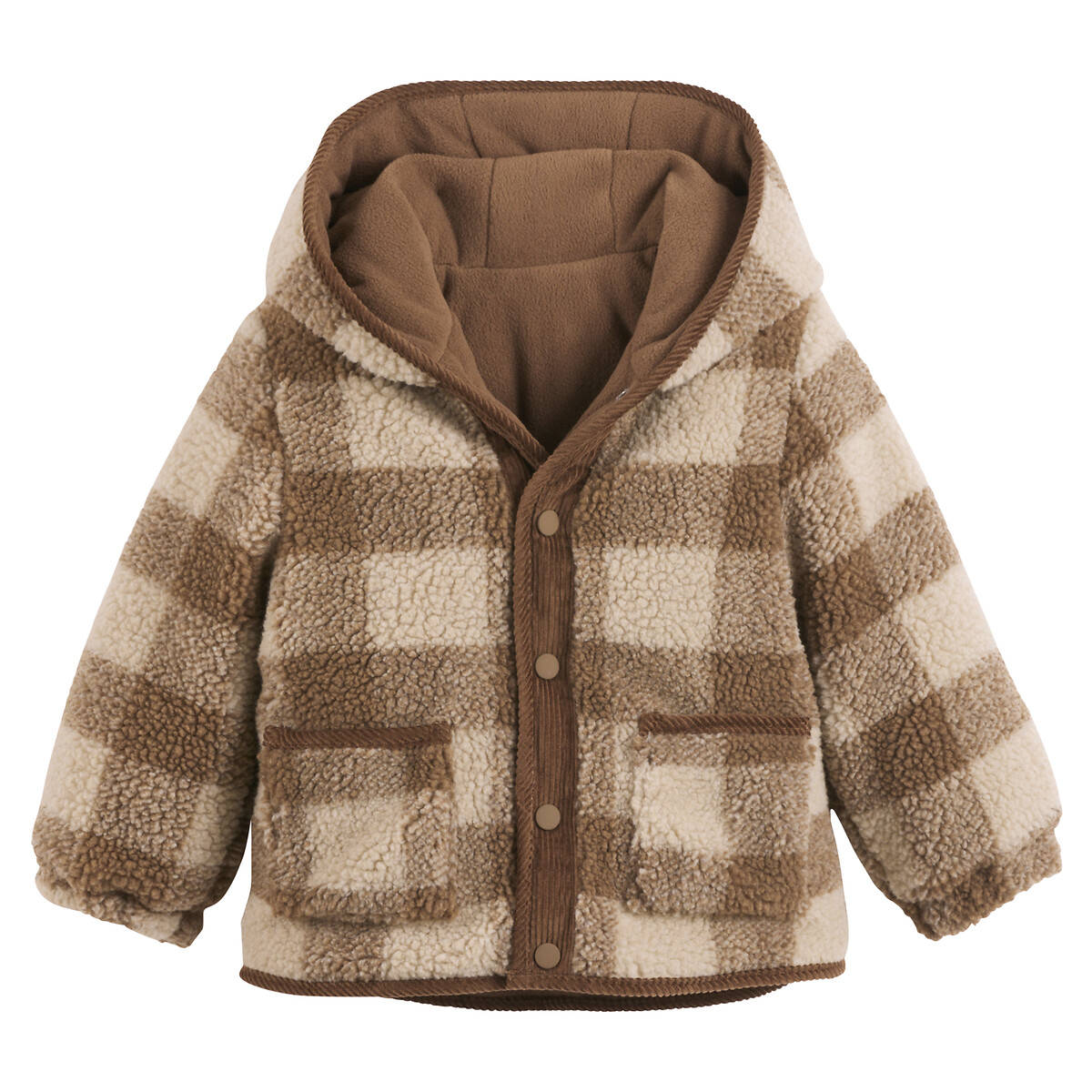 Manteau à capuche et à carreaux en sherpa