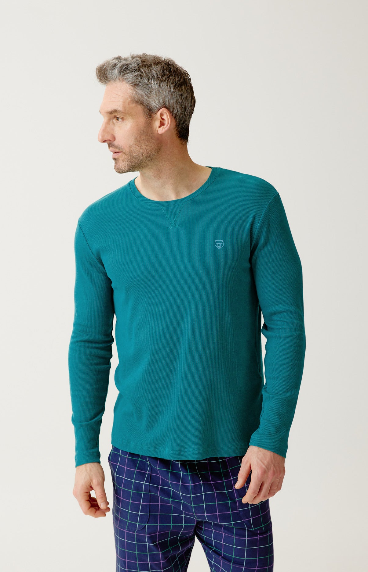Tee-shirt manches longues en jersey de coton et modal couleur unie Sapin, ARTHUR