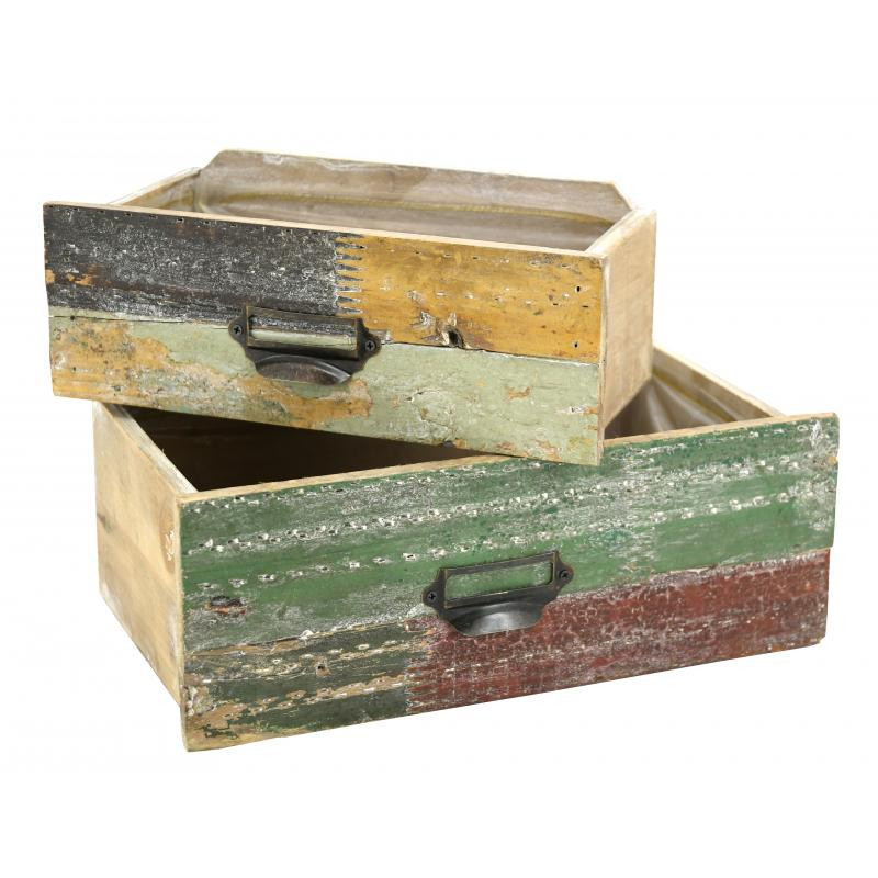 Lot de 2 corbeilles tiroirs bois recyclé, AUBRY GASPARD