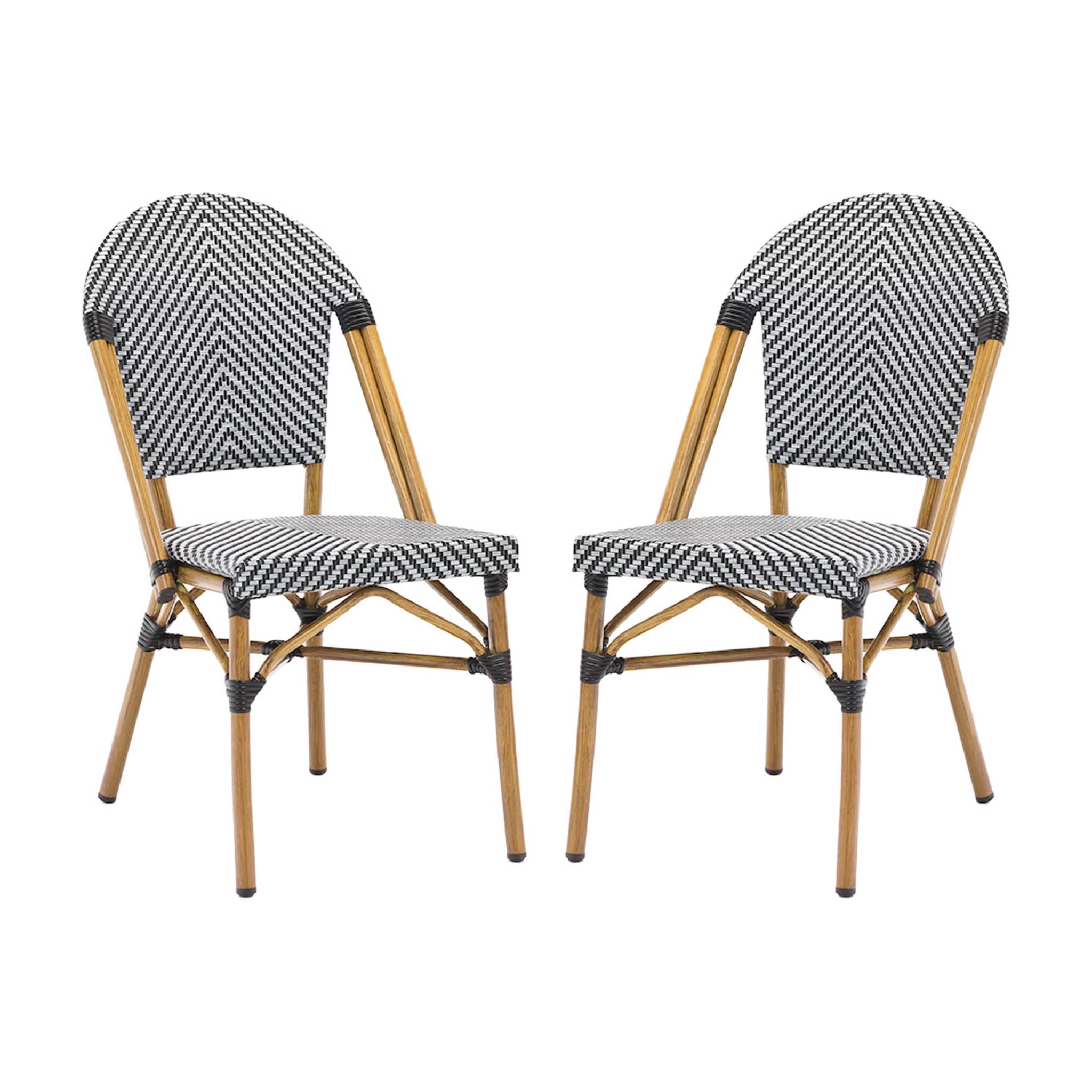 Chaise de terrasse bistrot en textile et aluminium motif chevrons noir et blanc (lot de 2) RIVOLI, SWEEEK