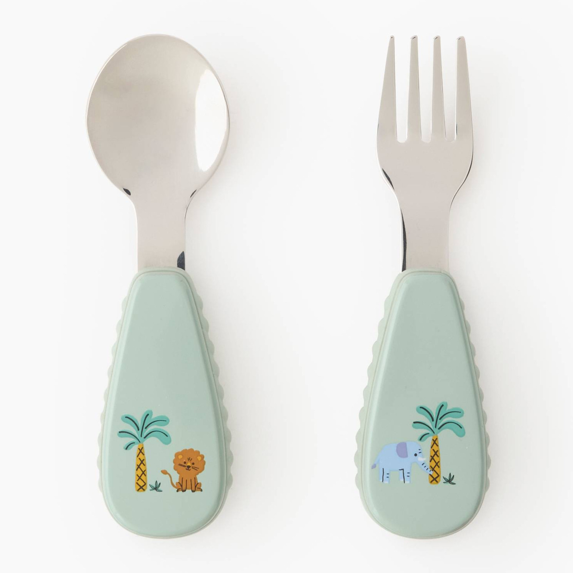 Set de 2 couverts pour bébé, 13,5*2,5*2 cm, en inox et plastique, MONOPRIX