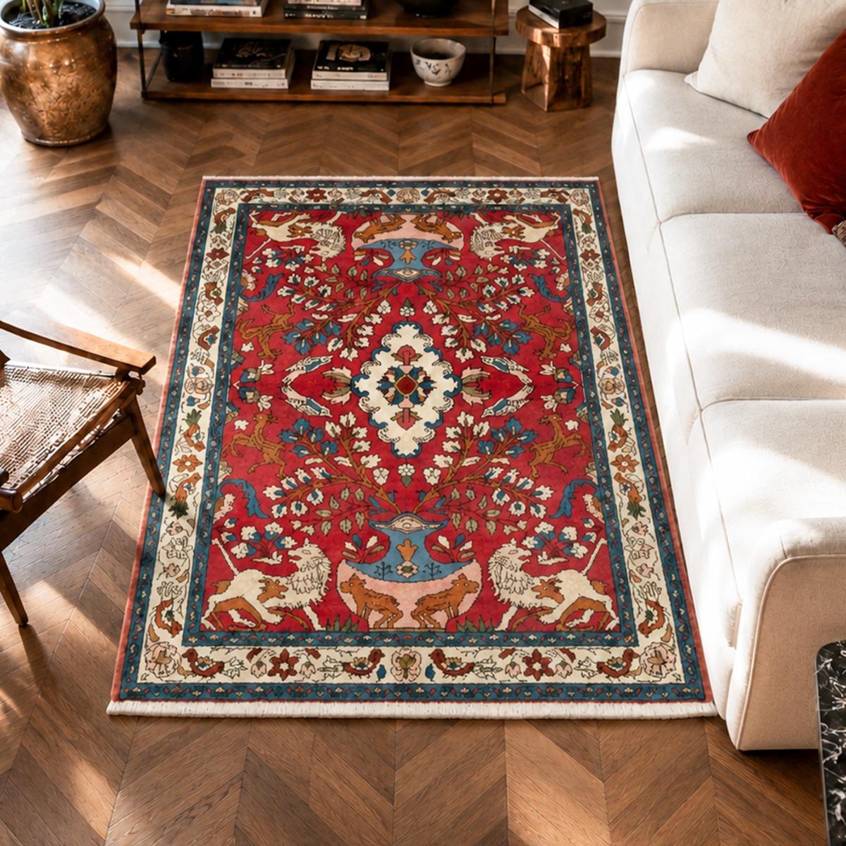 Tapis d'orient aux motifs orientaux, noué main, artisanal HAMADAN 41, UN AMOUR DE TAPIS