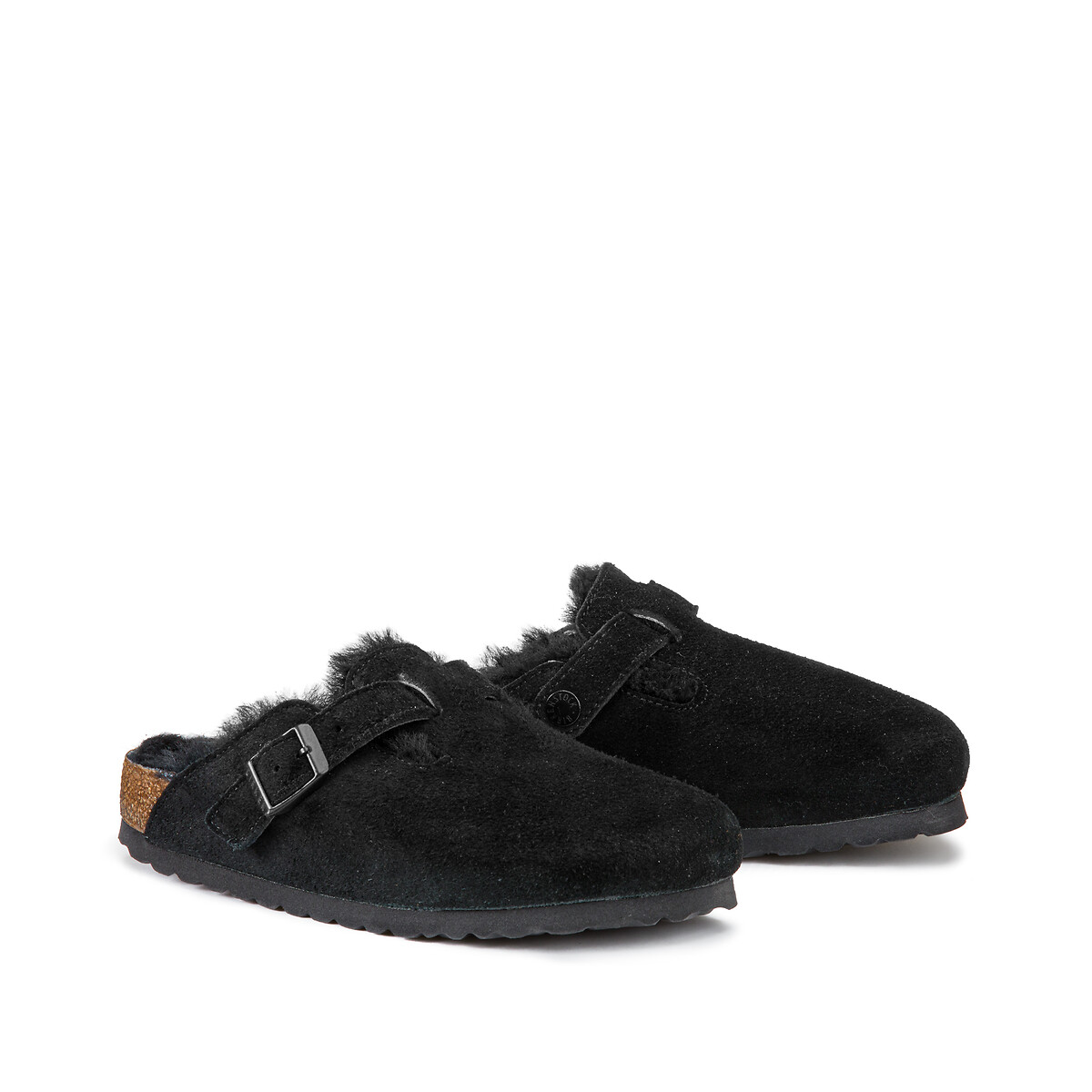 Boston vl/fell clogs in suede with faux fur lining, black, Birkenstock ...