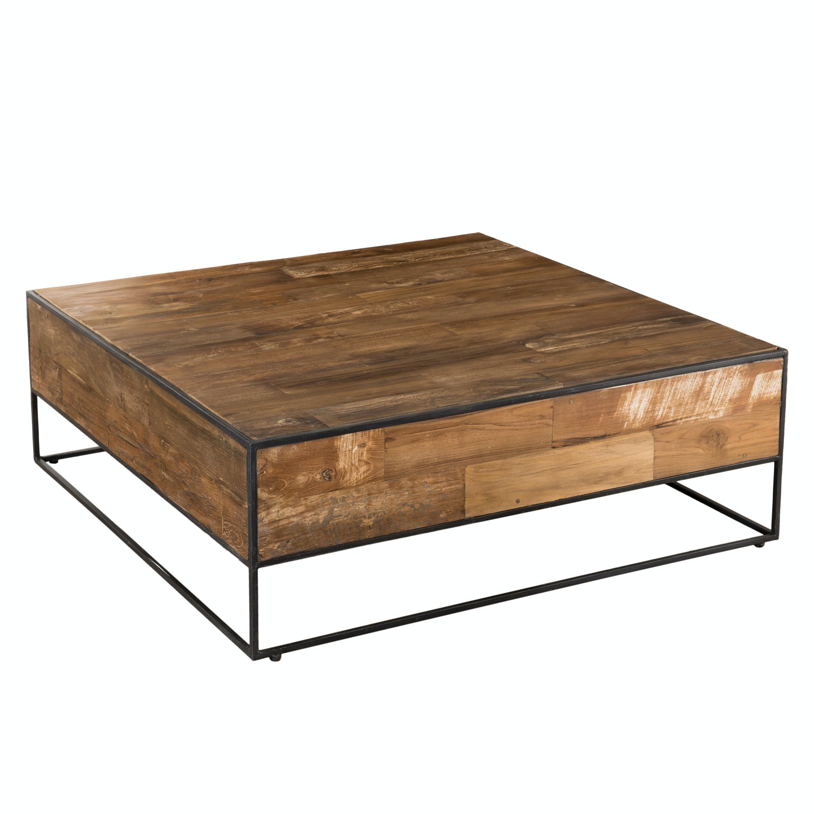 Table basse carrée 100cm style contemporain atelier bois recyclé et métal SWING, PIER IMPORT