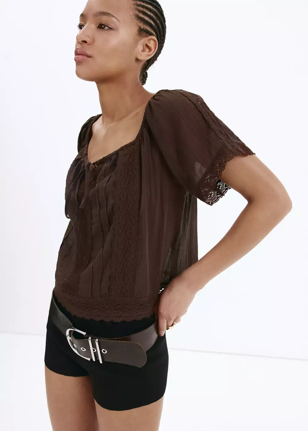 Blouse en coton et dentelle, MANGO