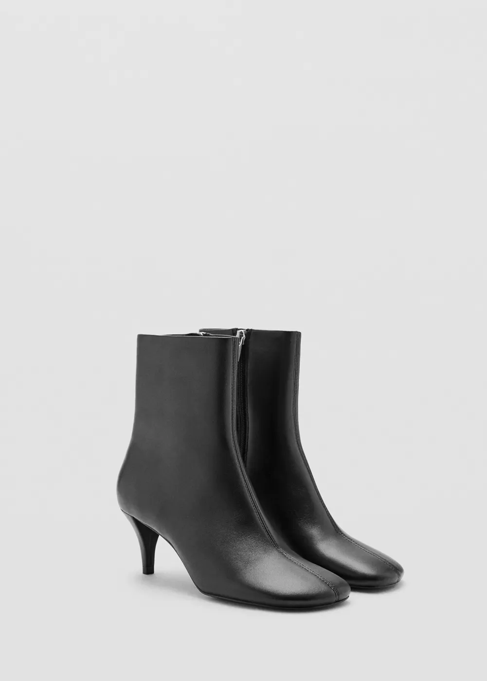 Bottines à talons en cuir à bout rond, MANGO