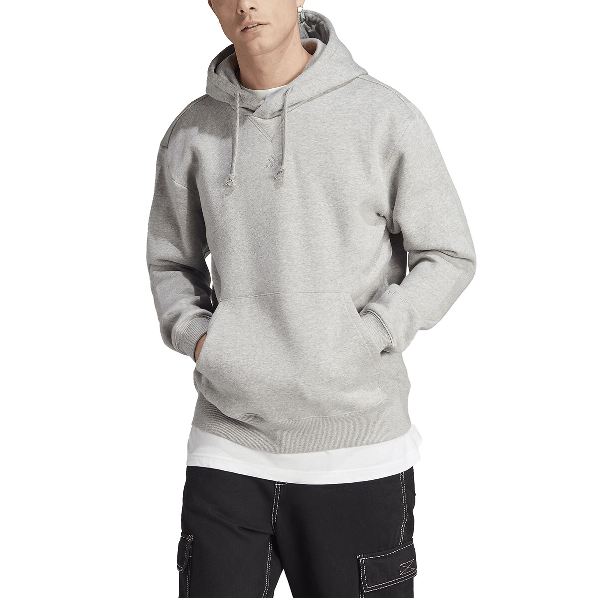 Adidas originals hoodie mit logo-streifen - mittelgrau top meliert