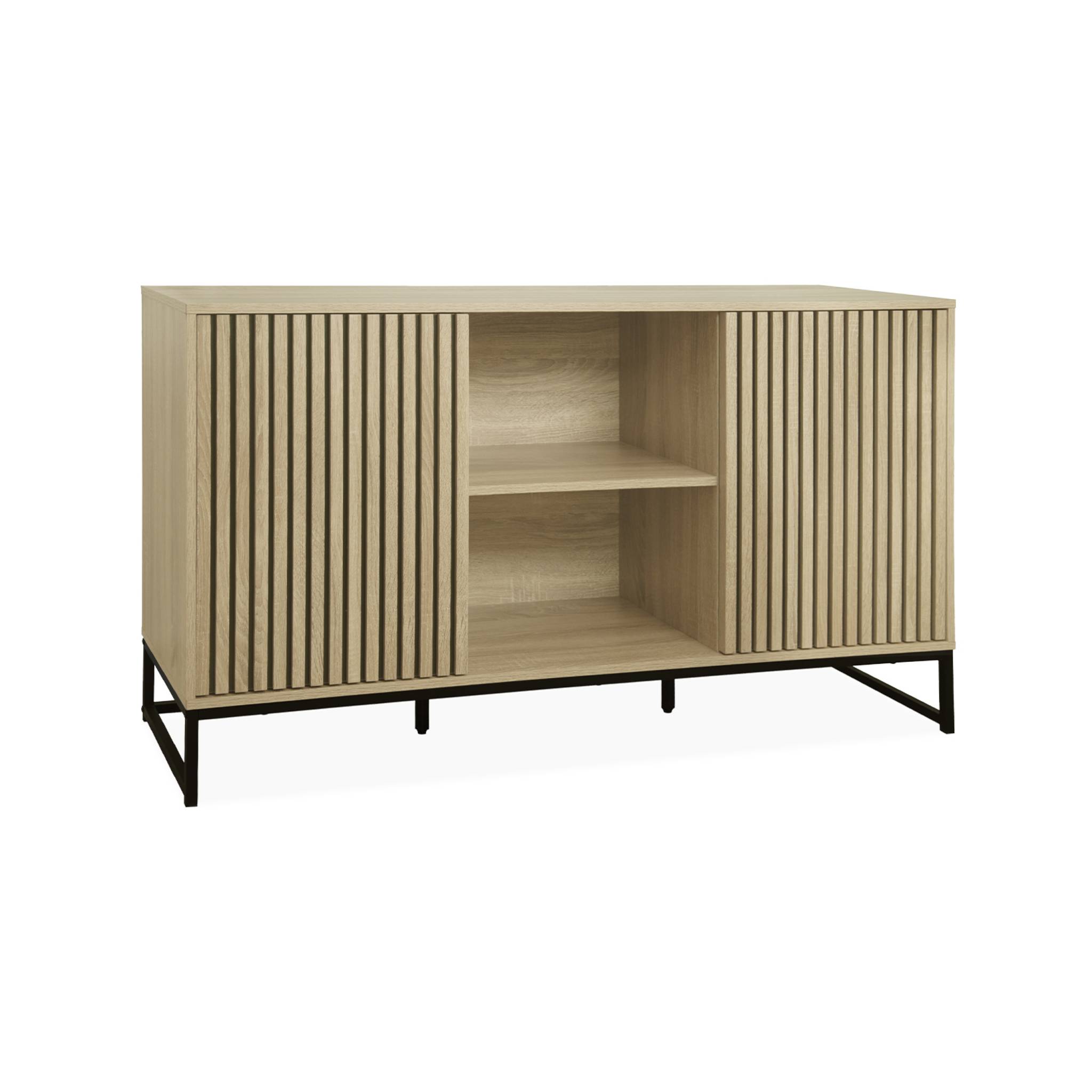 Buffet décor bois rainuré et métal 2 portes 140cm LISBONNE, SWEEEK