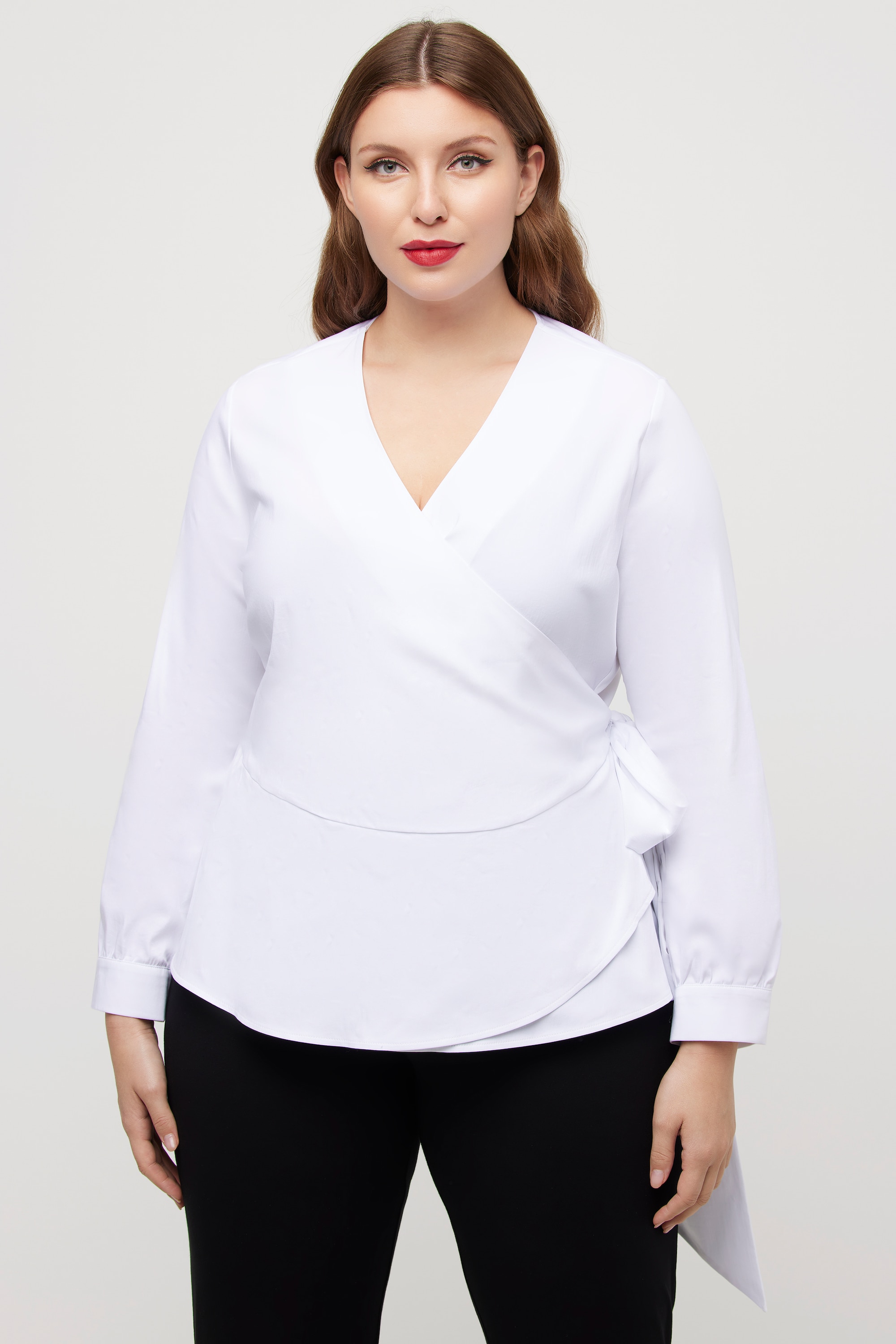 Chemisier Femme Satin Blanc Cache-coeur - Taille L, Manches Longues, Neuf Avec étiquettes