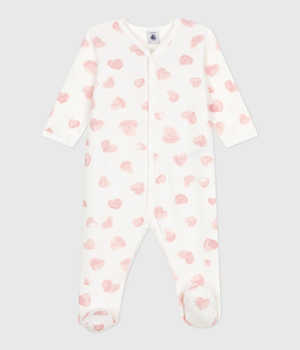 Pyjama bébé en molleton gratté imprimé cœurs, PETIT BATEAU