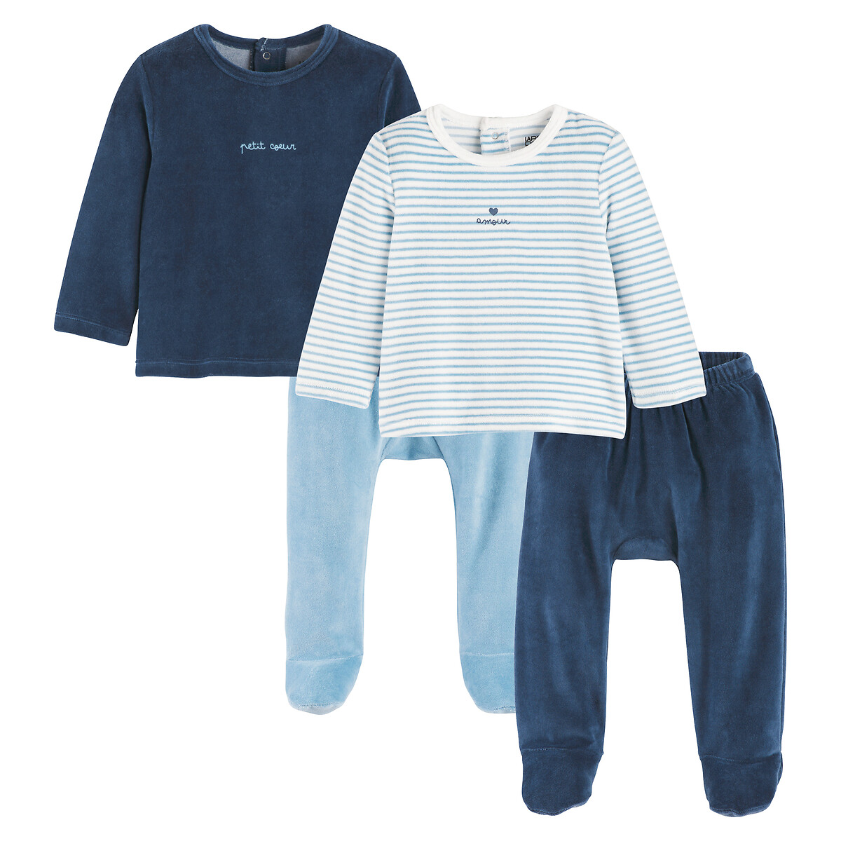Lot de 2 pyjamas 2 pièces en velours, rayures et messages, LA REDOUTE COLLECTIONS