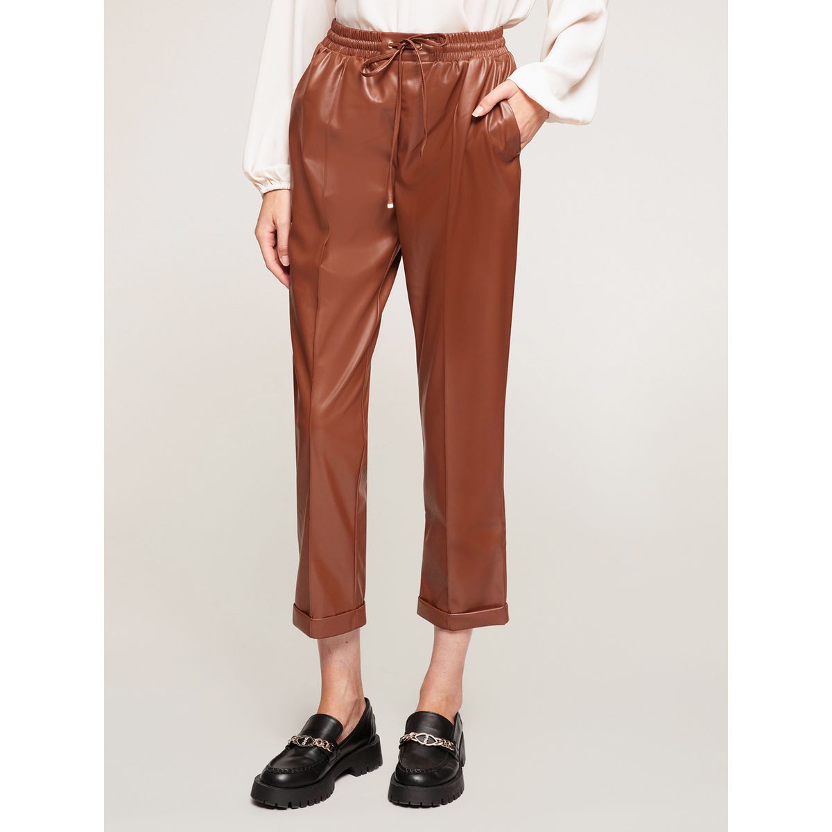 Pantalon simili cuir camel femme top