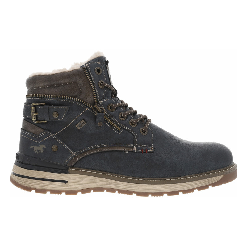 Bottines grises à talon plat avec un zip et des lacets ronds, MUSTANG