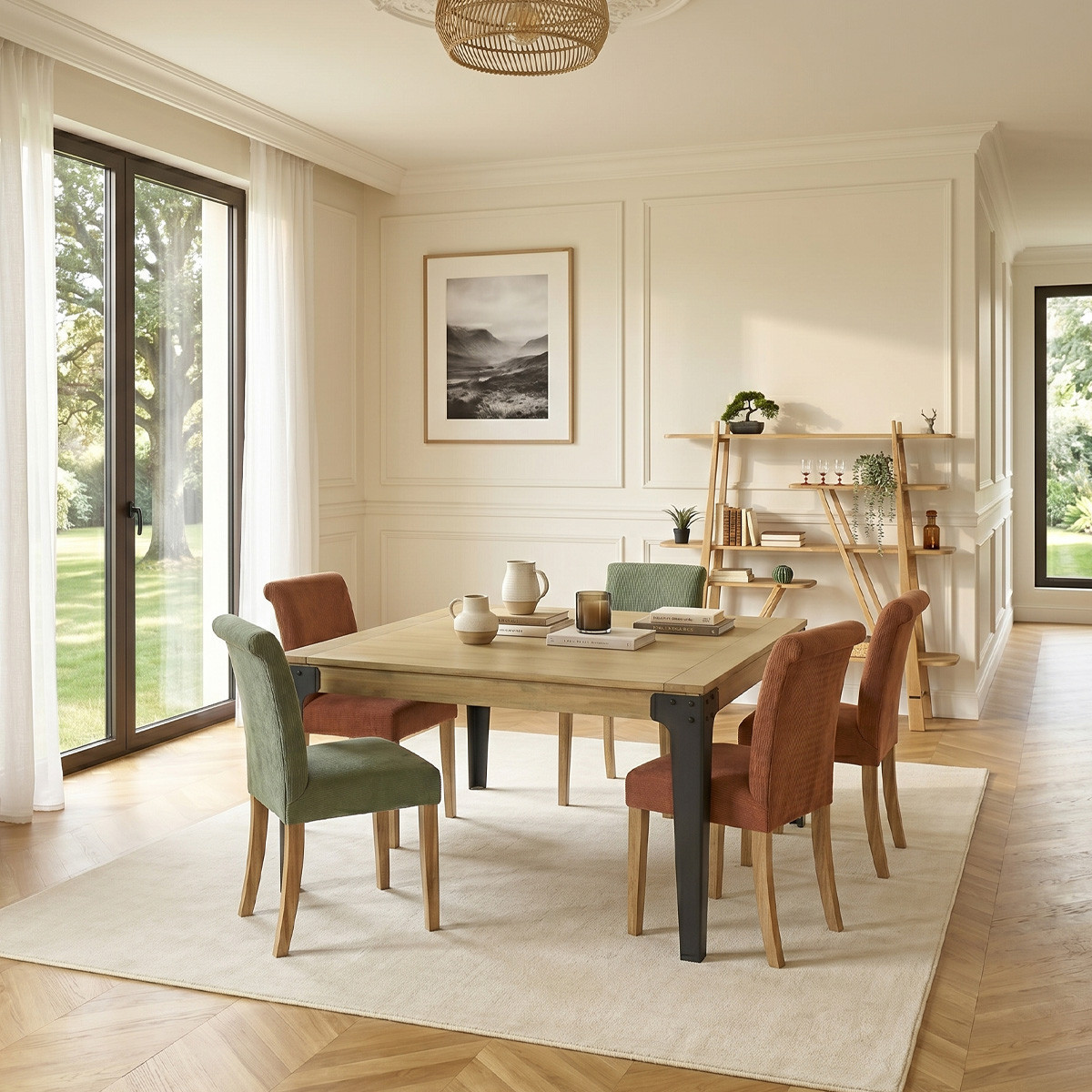 Table carrée en acacia et métal 1 rallonge 10 couverts BALTIMORE, ROBIN DES BOIS