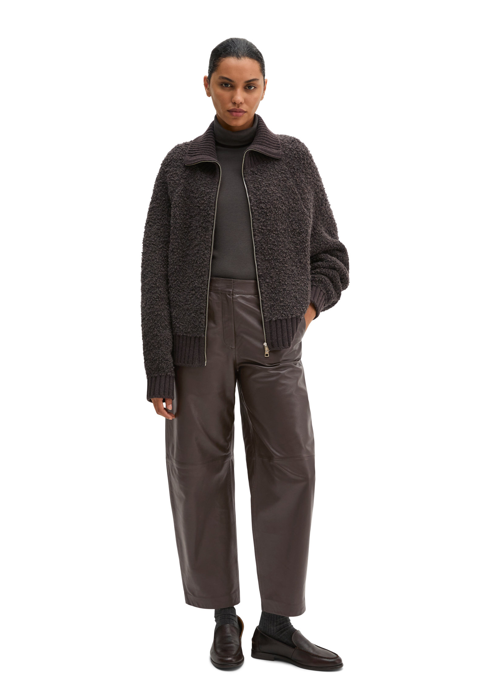 Cardigan ample à fermeture éclair en fil bouclé, MARC O'POLO