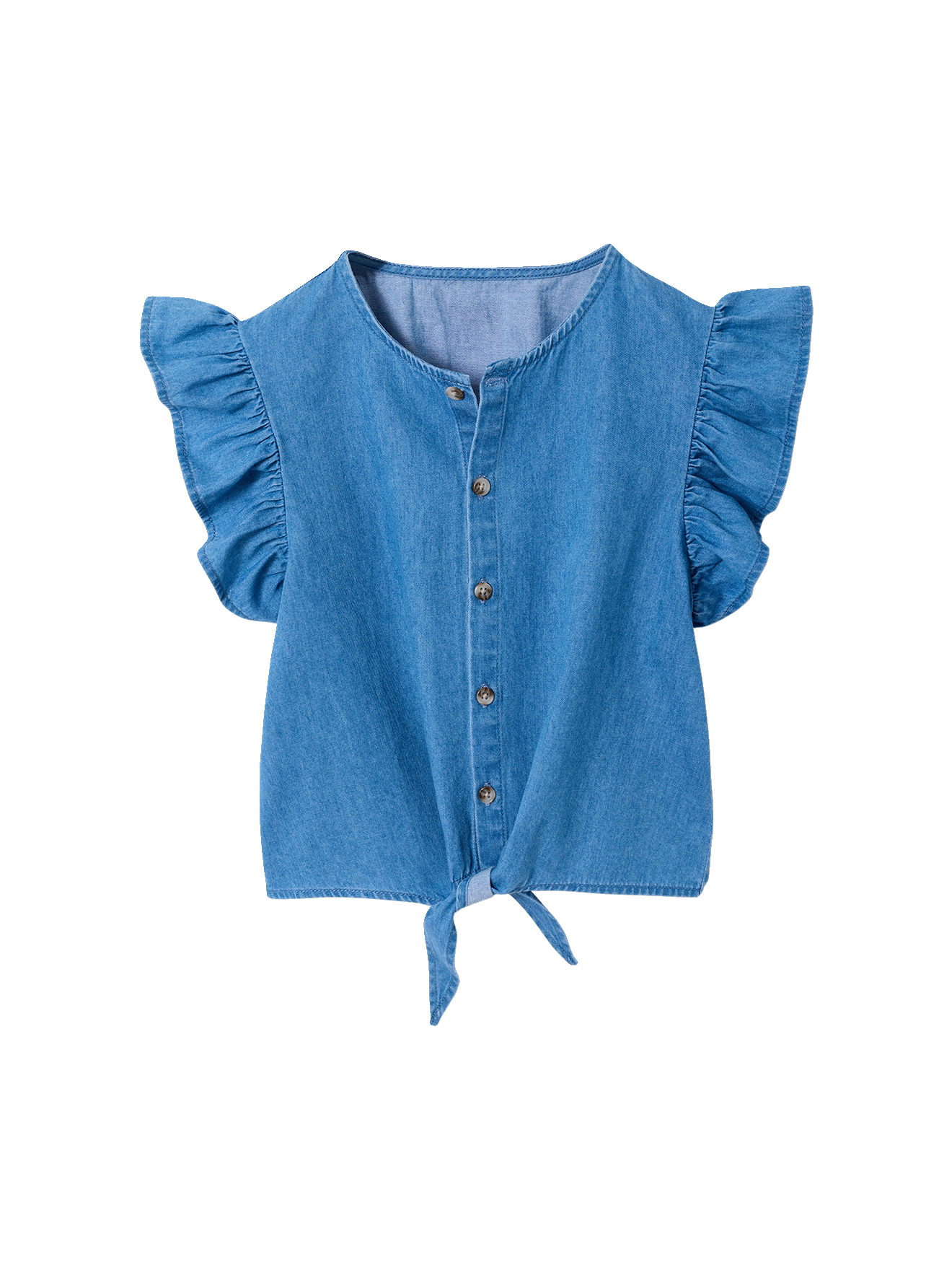 Blouse denim manches volantées, VERTBAUDET