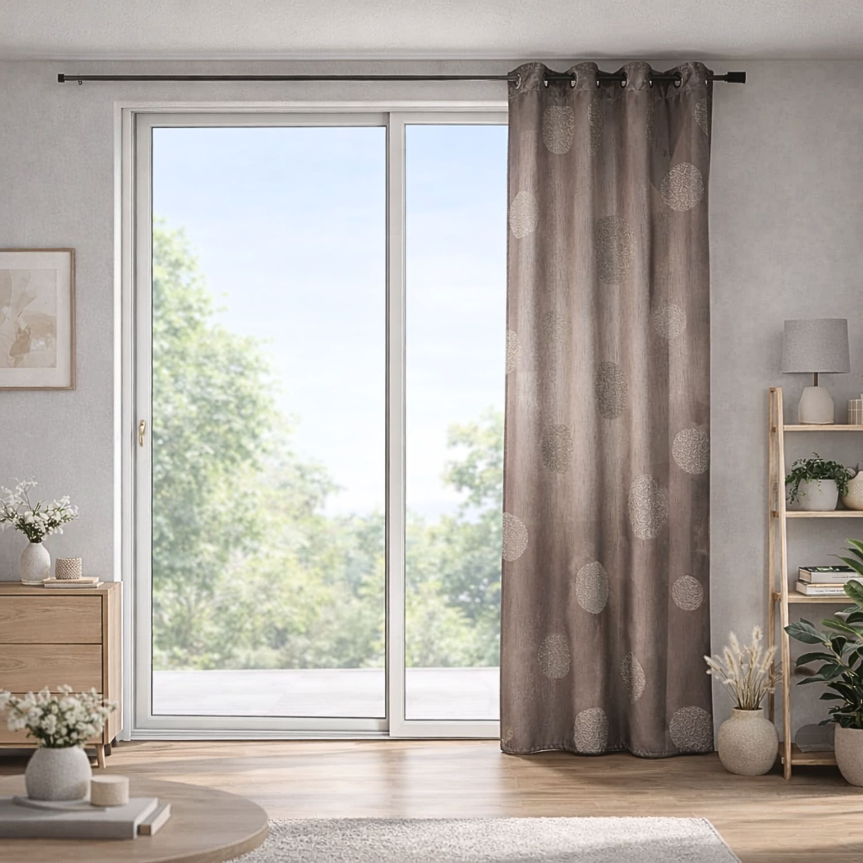 Rideau taupe en shantung brodé ronds mêlés, HOME MAISON