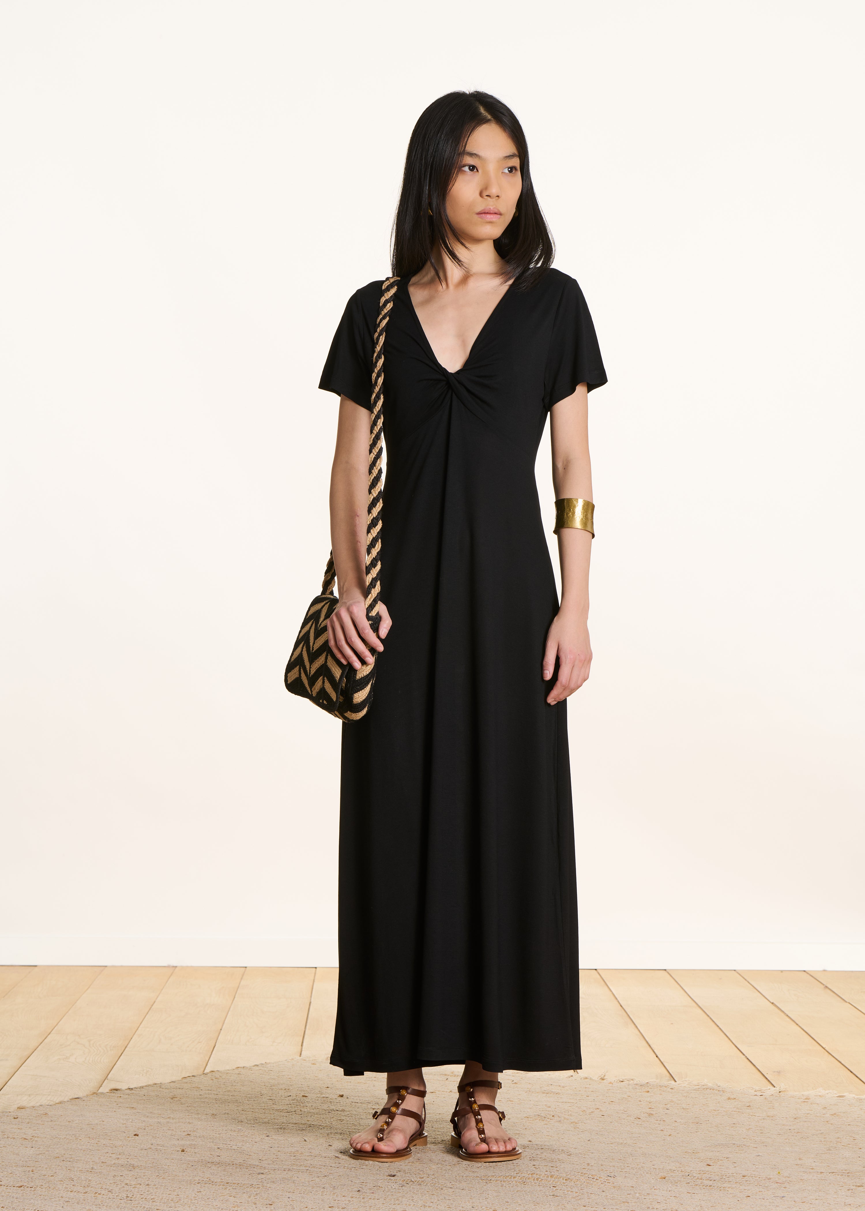 Robe longue cintrée à manches courtes, LA FEE MARABOUTEE