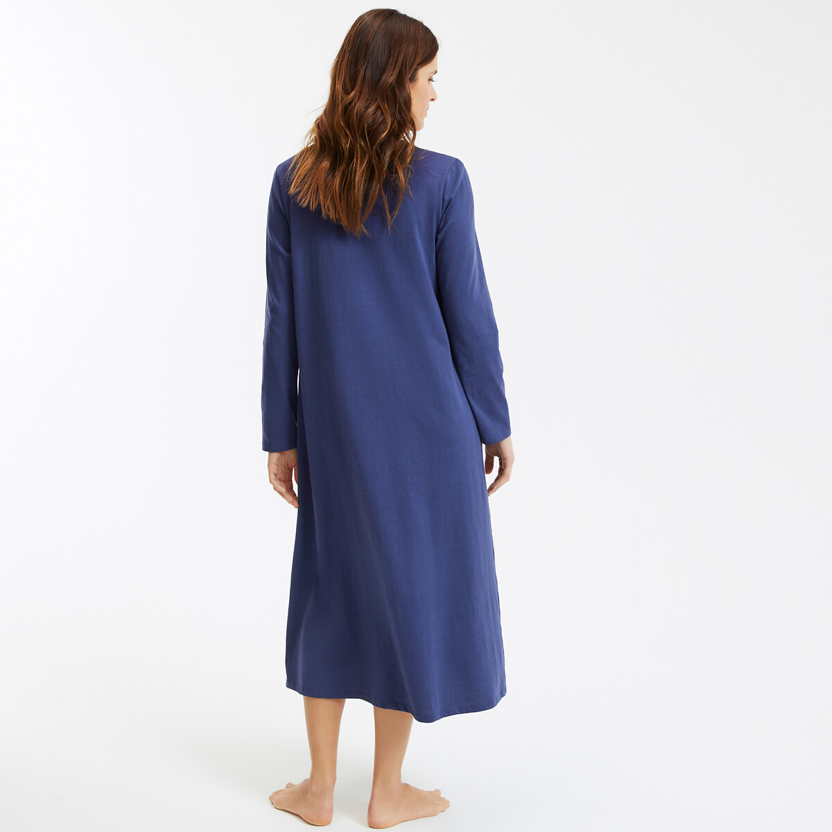 Camicia Da Notte Donna In Cotone - Maniche Lunghe, Scollo A V, Pizzo, Morbida, Per Casa E Relax