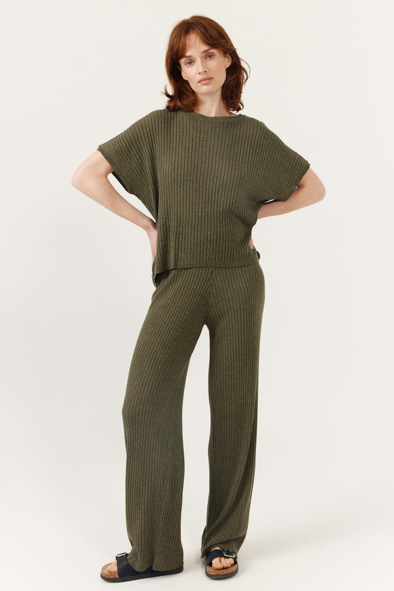 Pantalon Lysora en maille côtelée taille haute coupe évasée confortable, ARTLOVE