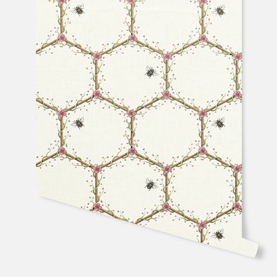 10m Honeycomb Print Cream Wallpaper THE CHATEAU BY ANGEL STRAWBRIDGE