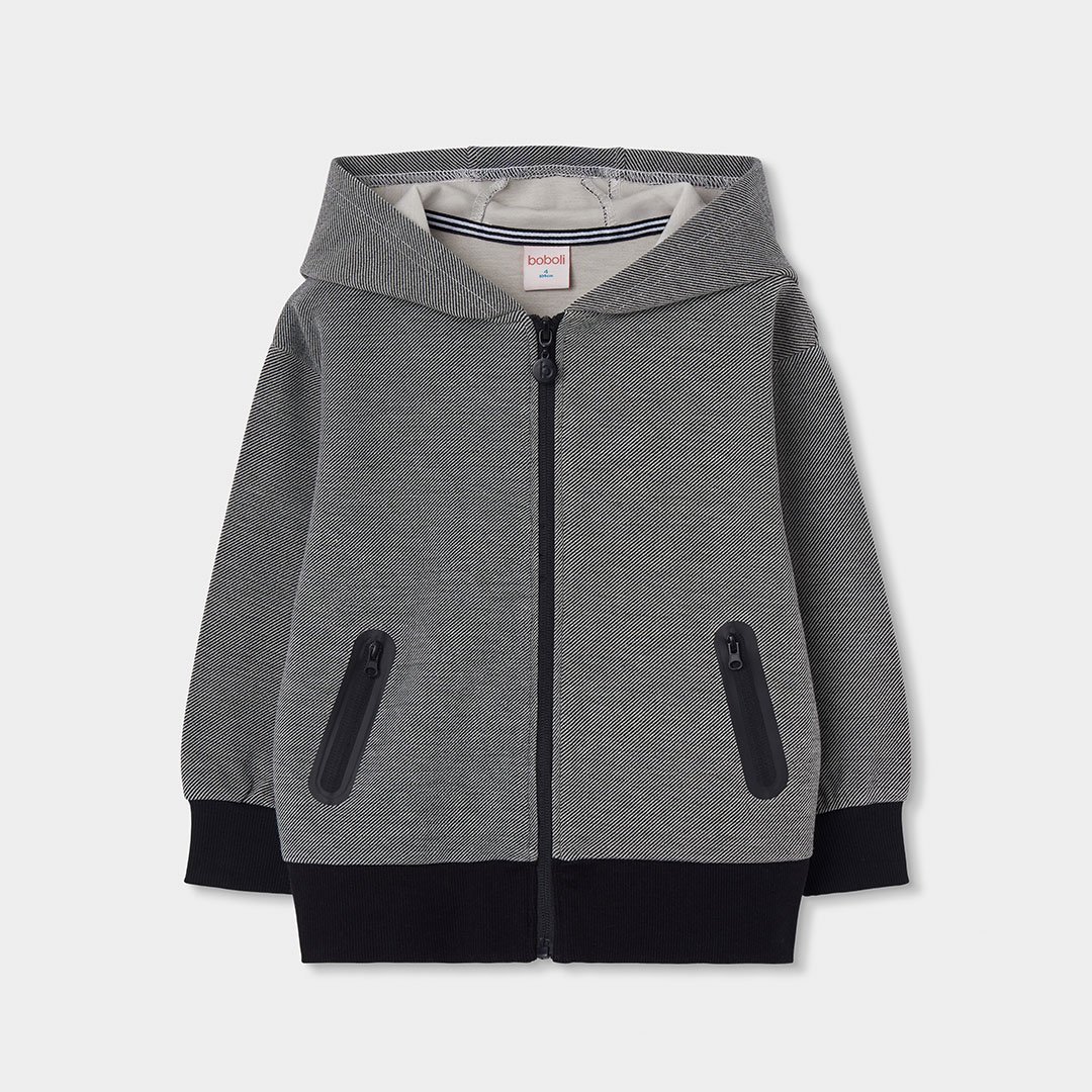 Sweat zippé garçon en maille à capuche, BOBOLI