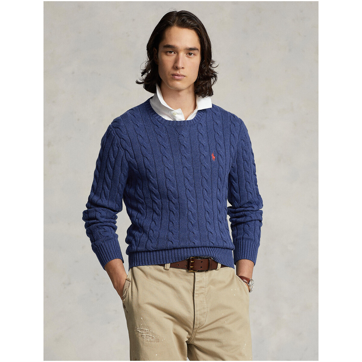 Cotton cable knit jumper with crew-neck, dark blue, Polo Ralph Lauren ...