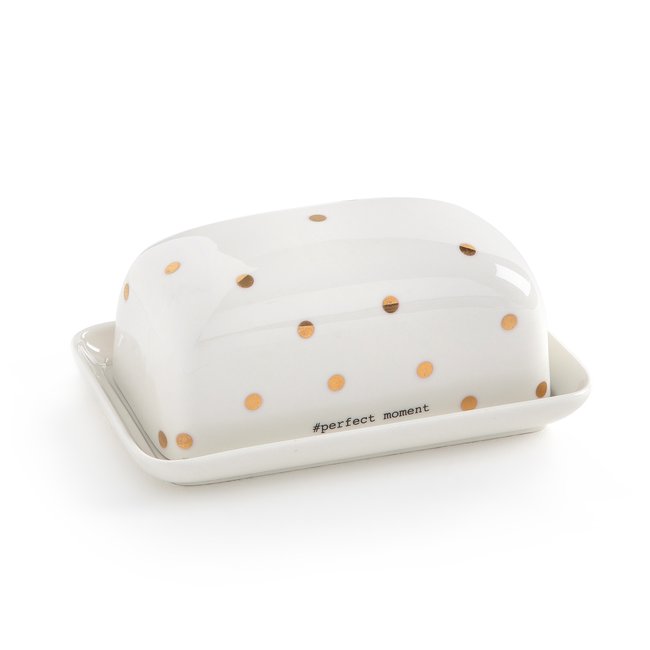 Kubler Porcelain Butter Dish with Cover, white with polka dots, LA REDOUTE INTERIEURS