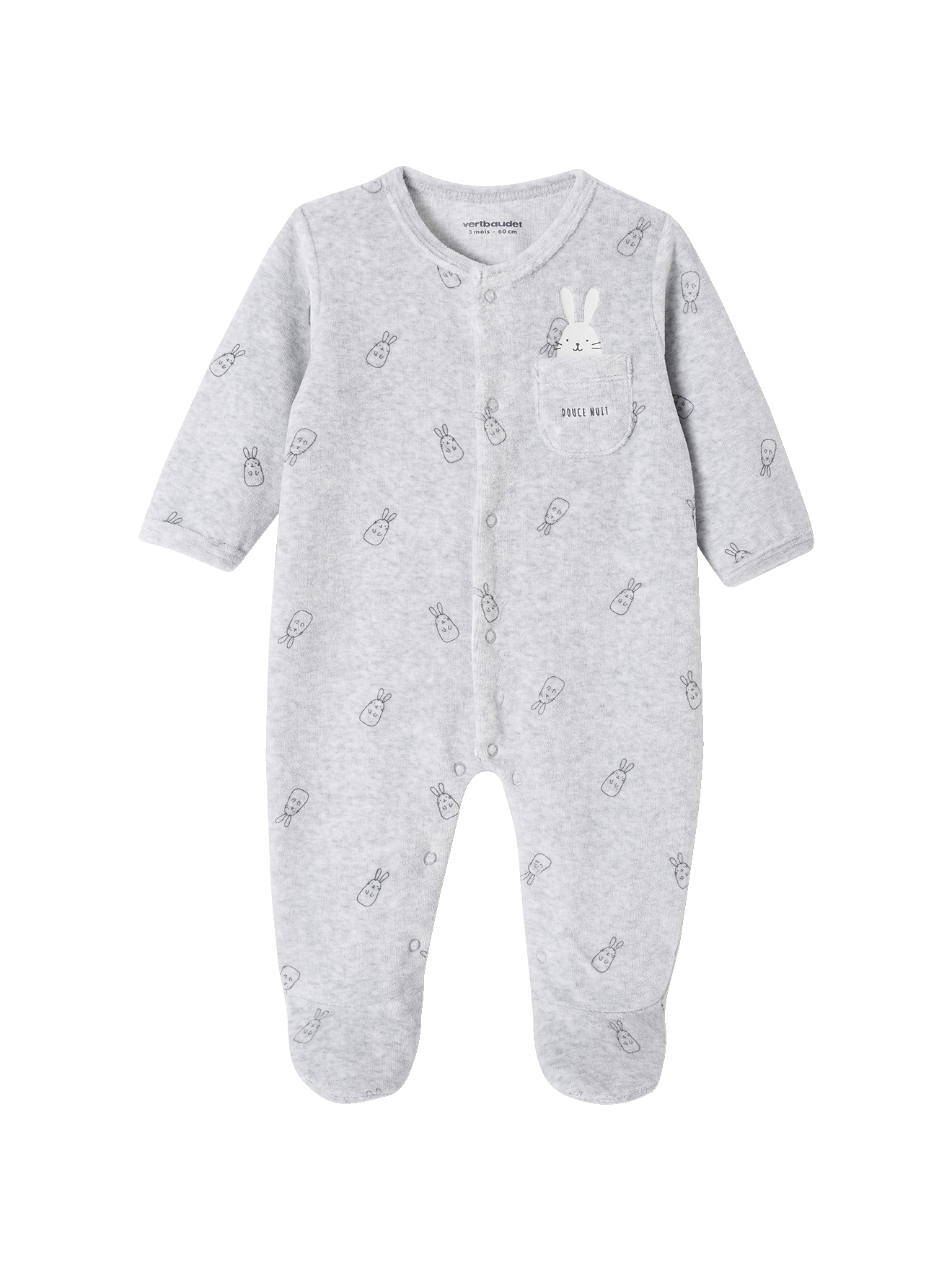 Dors-bien en velours lapins ouverture naissance, VERTBAUDET