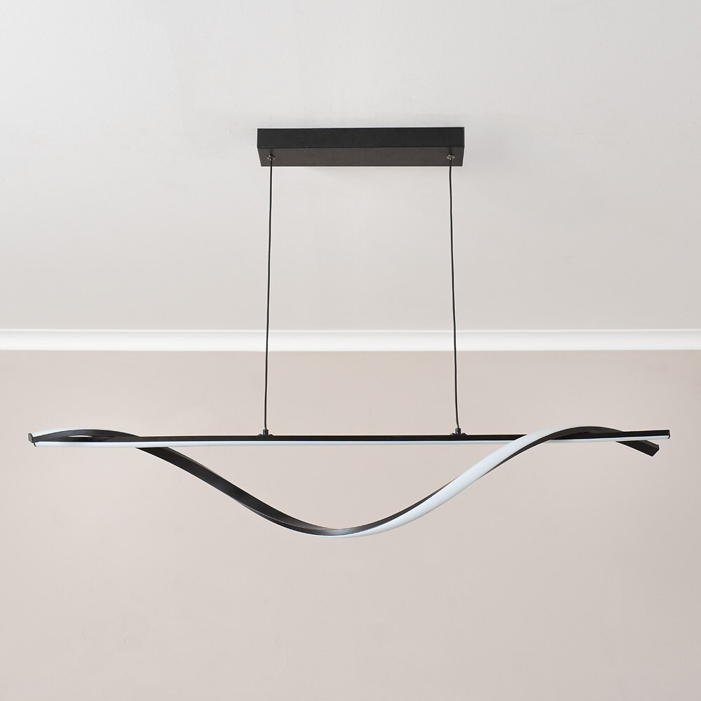 Inez Twist Drop Bar LED Pendant Light in Matte Black, SO'HOME