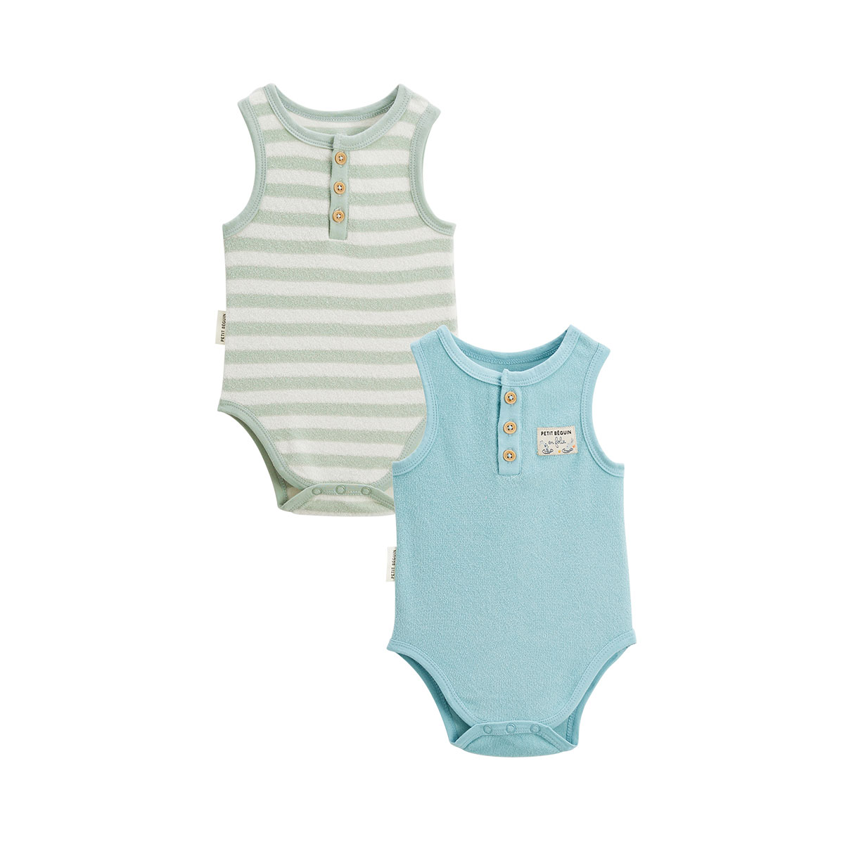 Lot de 2 bodies bébé sans manches en éponge Cayo coco, PETIT BEGUIN