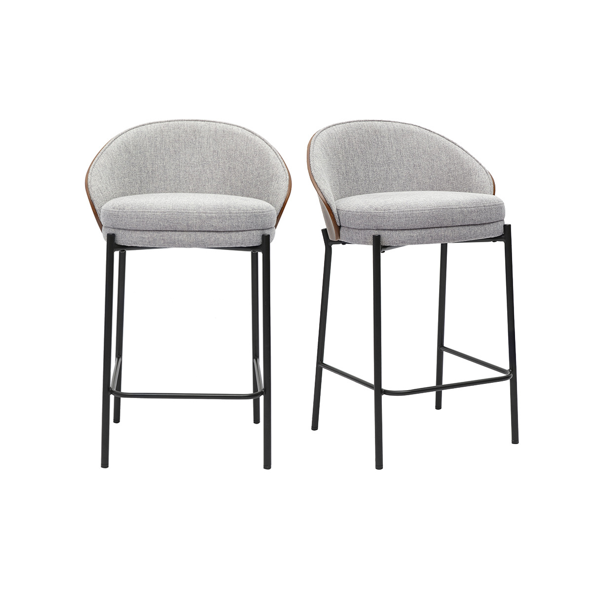 Tabourets de bar noirs, bois foncé et métal H65 cm (lot de 2) TUCSON, MILIBOO