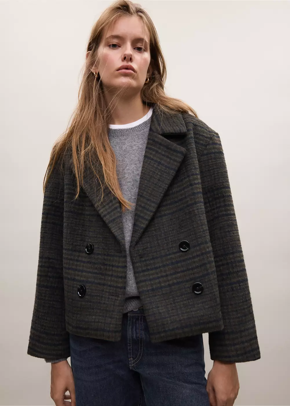 Manteau laine mélangée à carreaux, MANGO TEEN