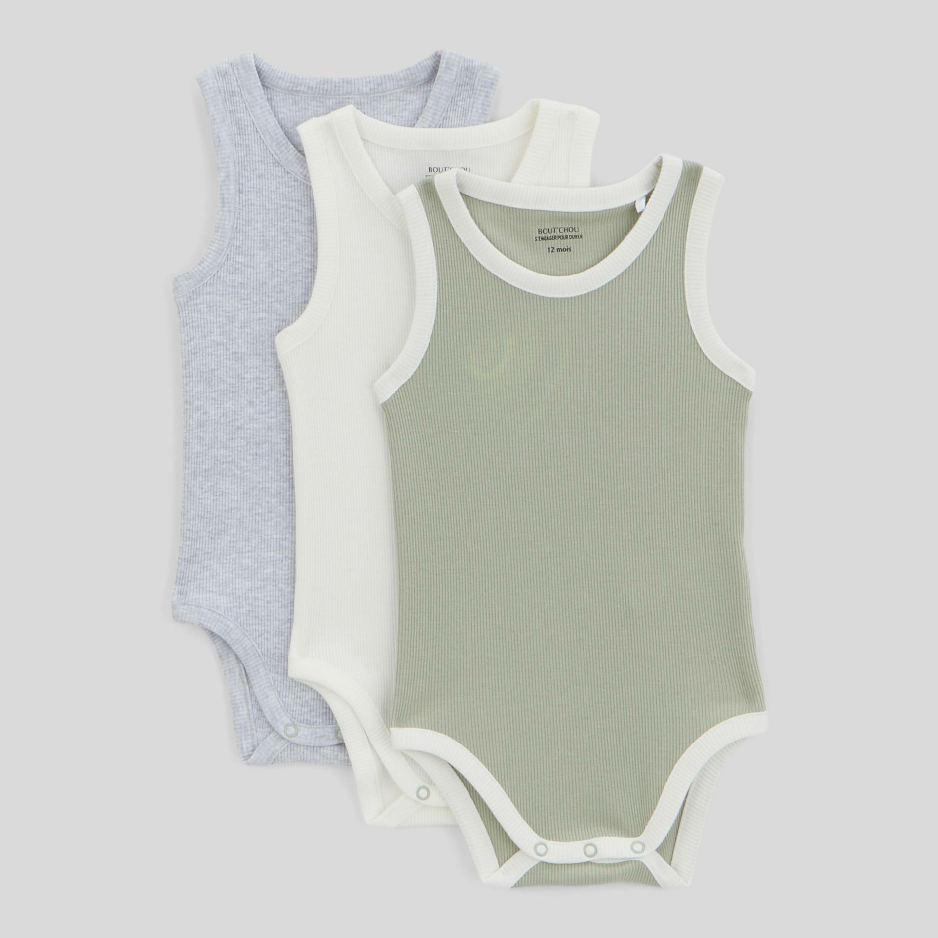 Lot de 3 bodies sans manches uni en coton BIO GOTS, BOUT'CHOU