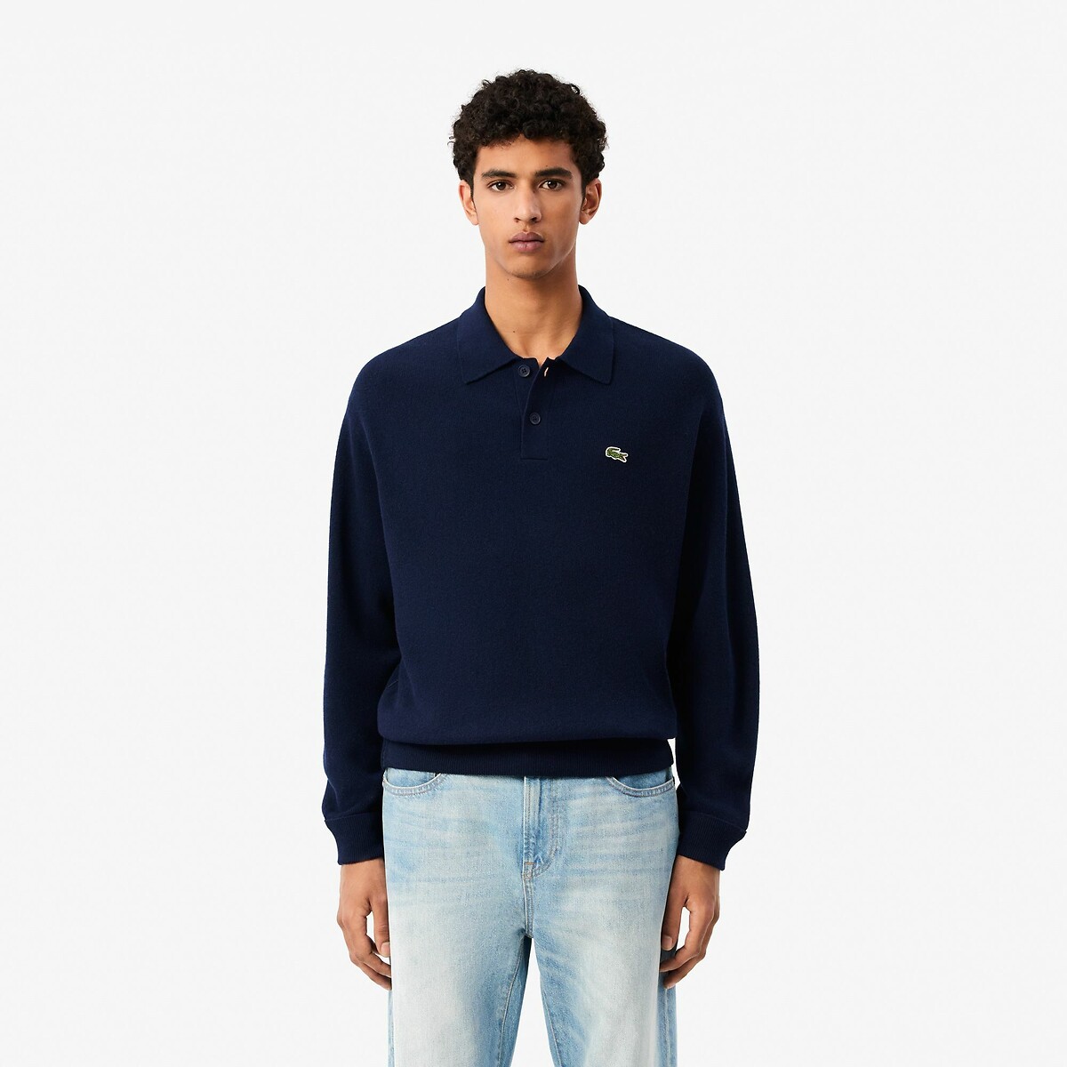 Pull col polo relaxed fit en laine cardée, LACOSTE