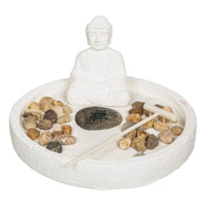 Jardin Zen Padmavati Atmosphera | Plateau En Bois Avec Bouddha Et Fleurs De Lotus En Ciment | Dimensions 34x14 Cm