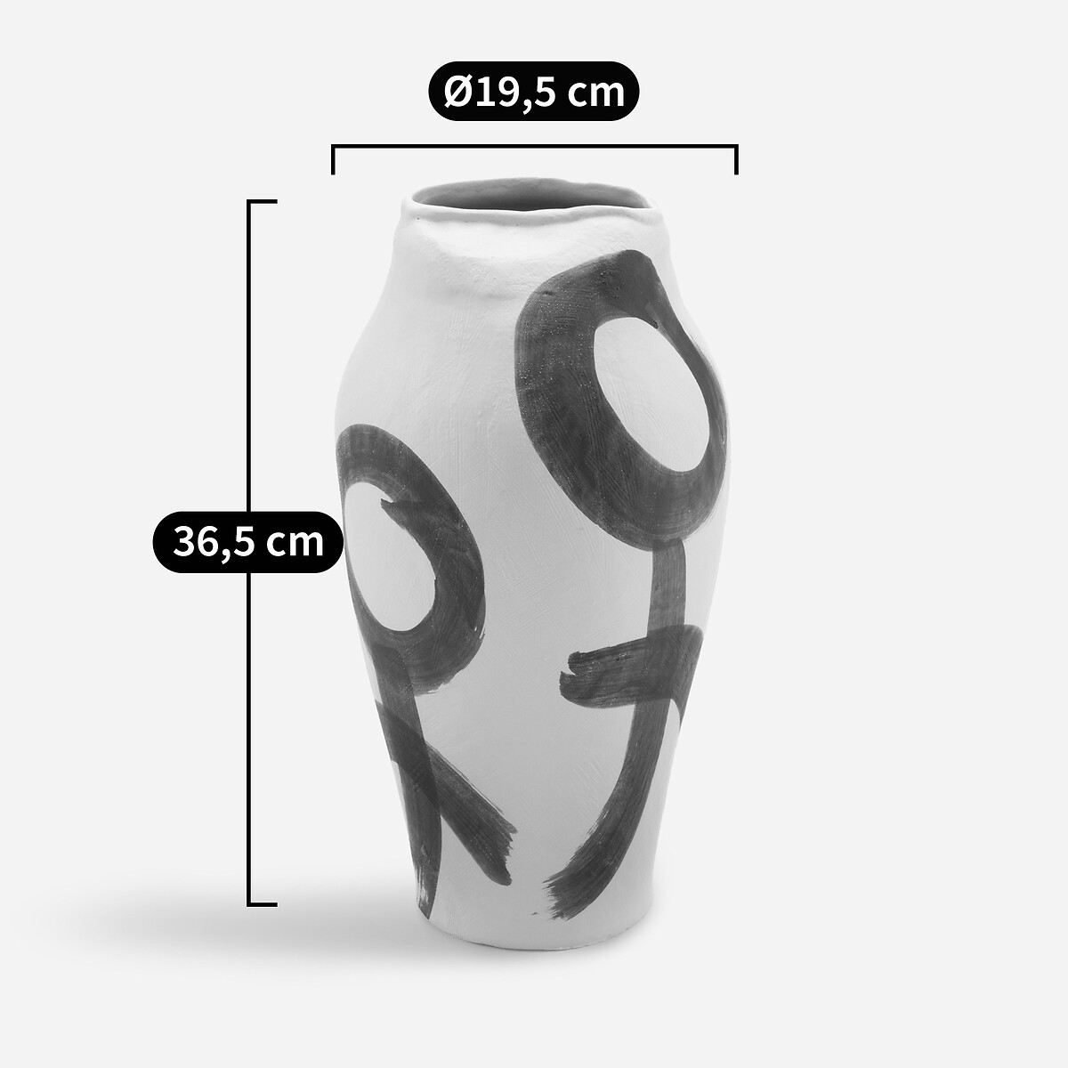 Matt ceramic vase, h36.5cm, brush white/black Otto Studio