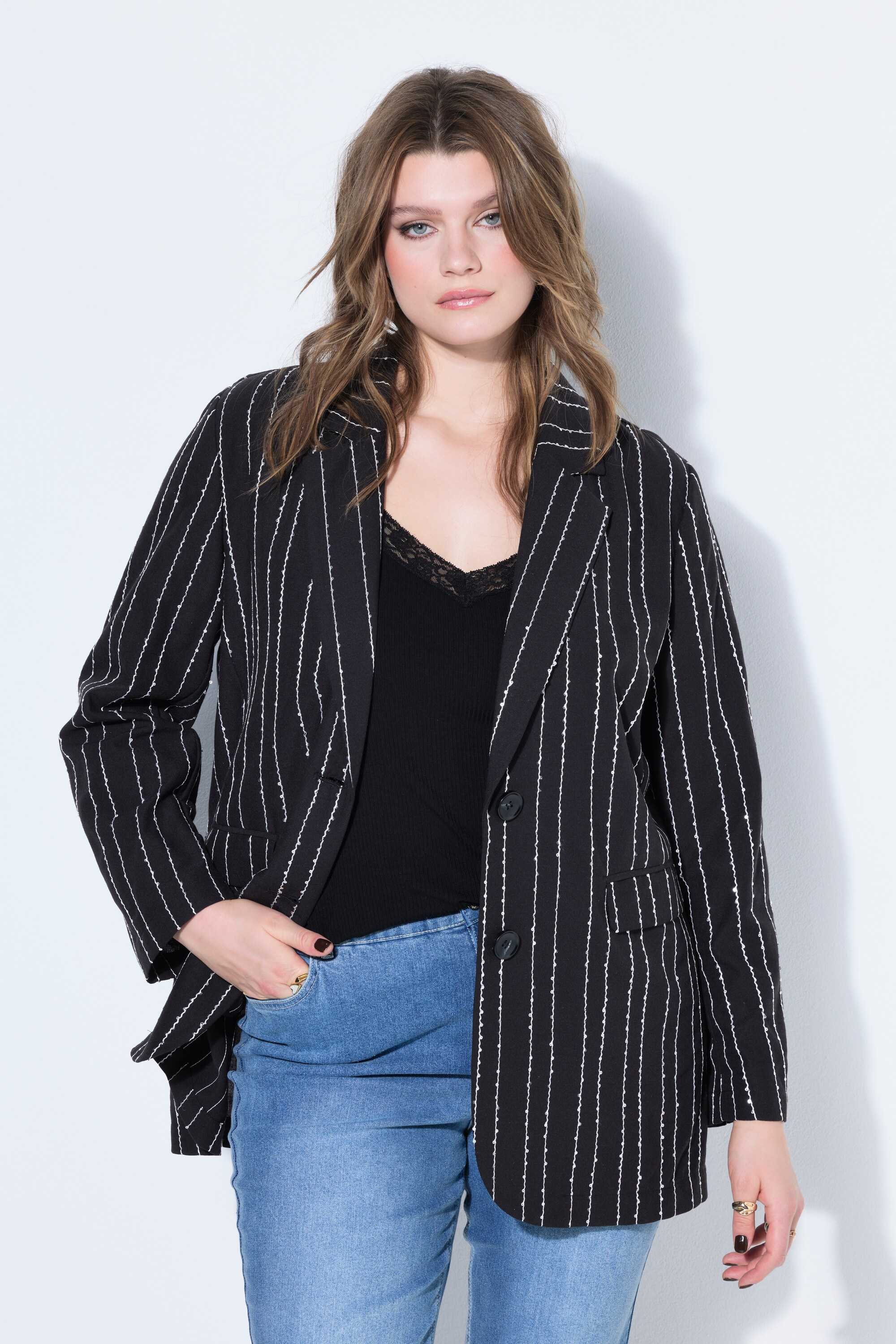 Blazer oversize, rayures fines à sequins, STUDIO UNTOLD