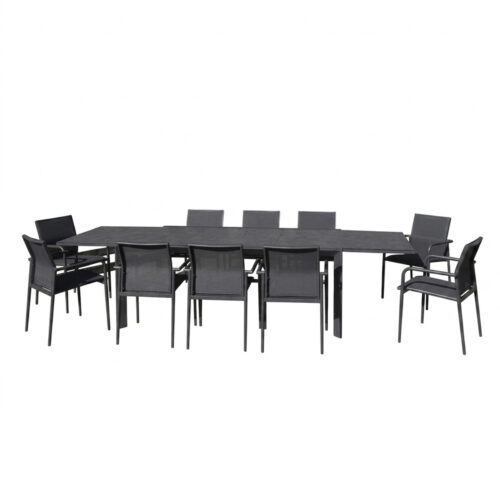 Ensemble 8/12p alu/verre, 10 fauteuils MODULO, WILSA GARDEN
